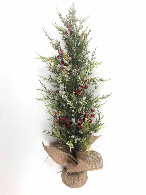 71cm Snow Red Berry & Cypress Pine Burlap Tree Christmas Decoration