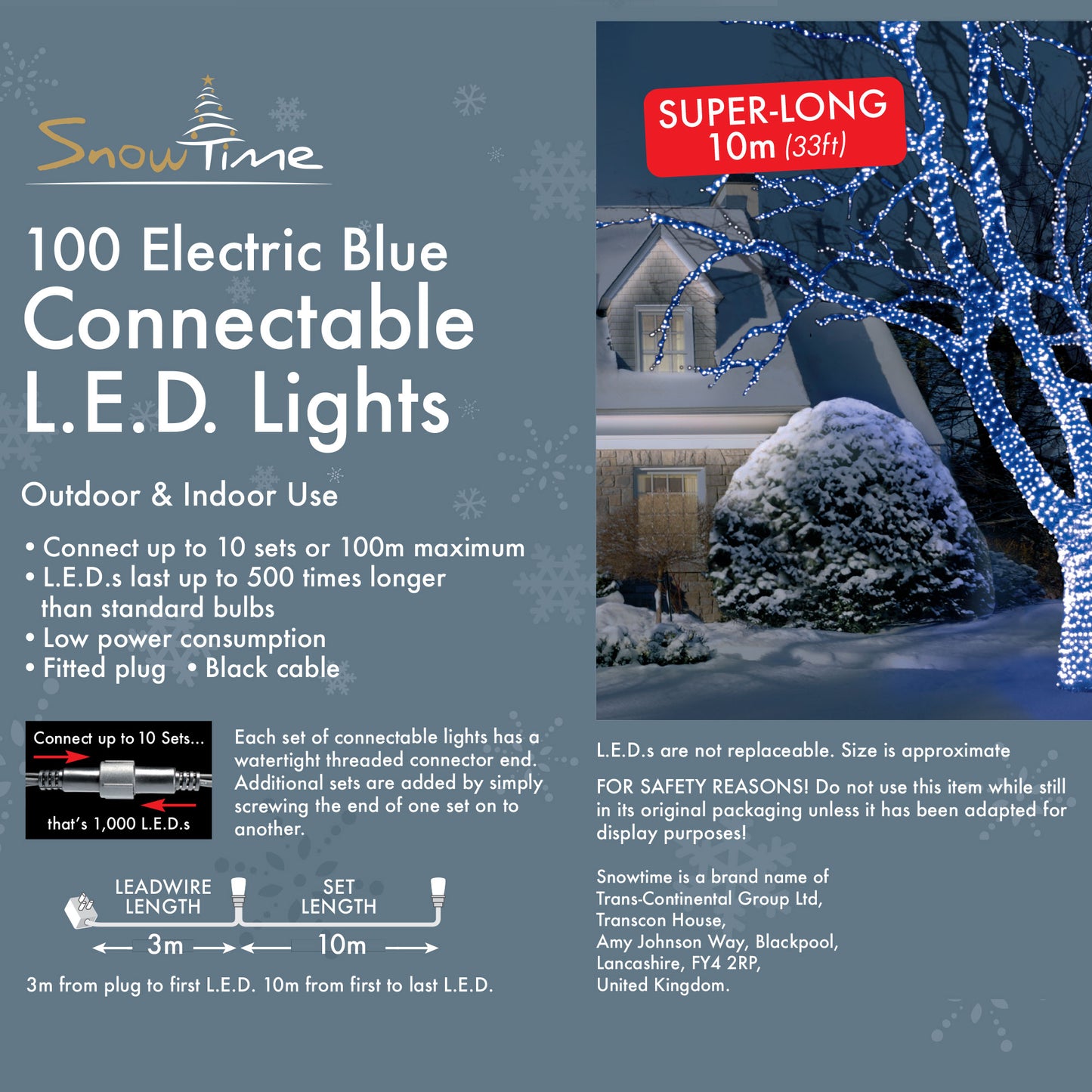 100 Blue LED Connectable Lights
