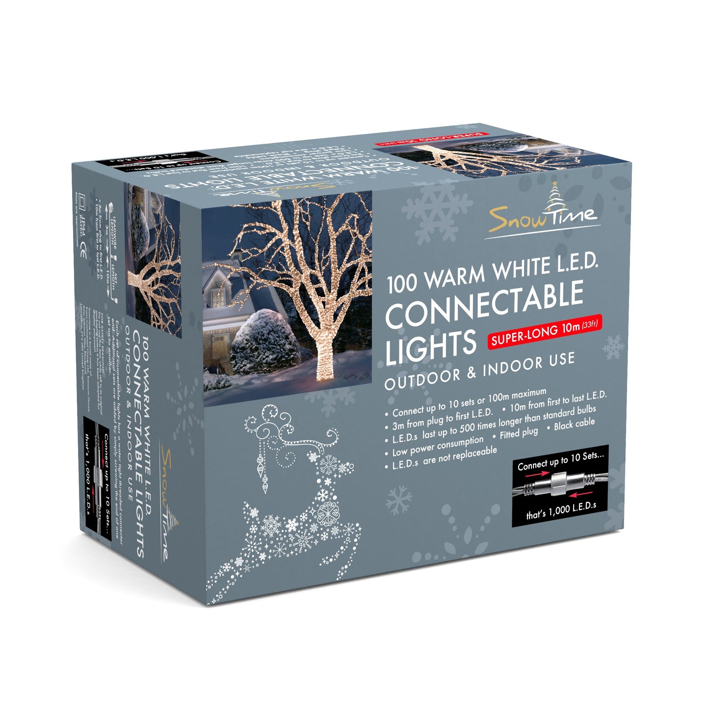 100 Warm White LED Connectable Christmas Lights