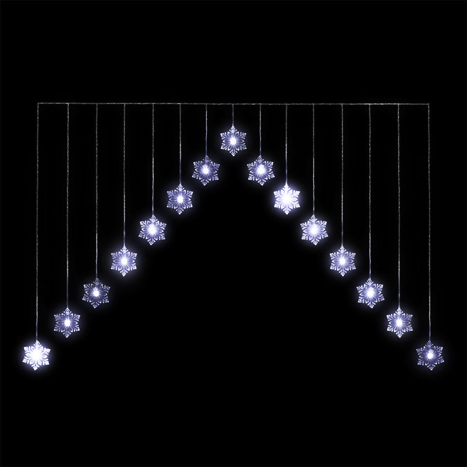 LED Snowflake 'V' Curtain with 15 Light Warm White LEDs