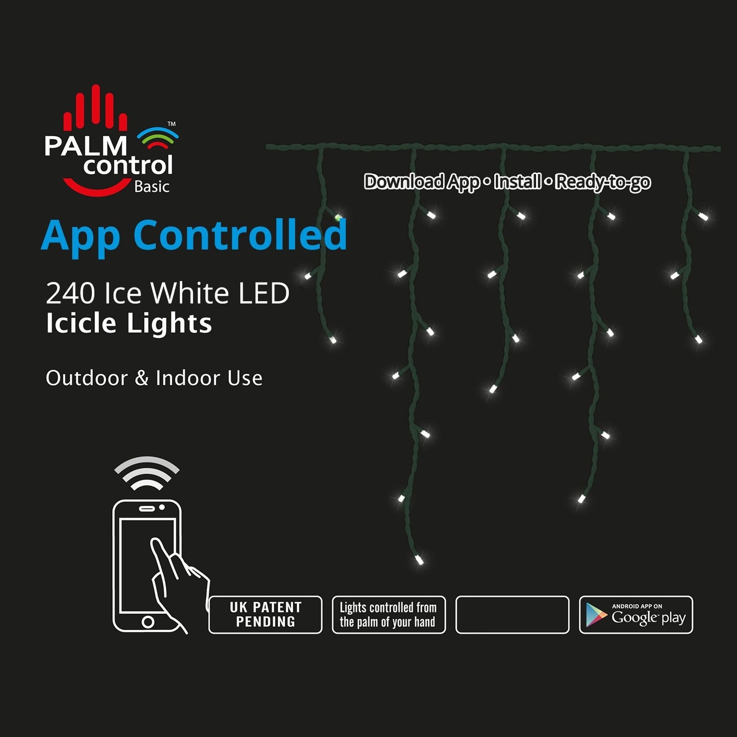 240 Palm Control Ice White Christmas Icicle Lights (Android Only)