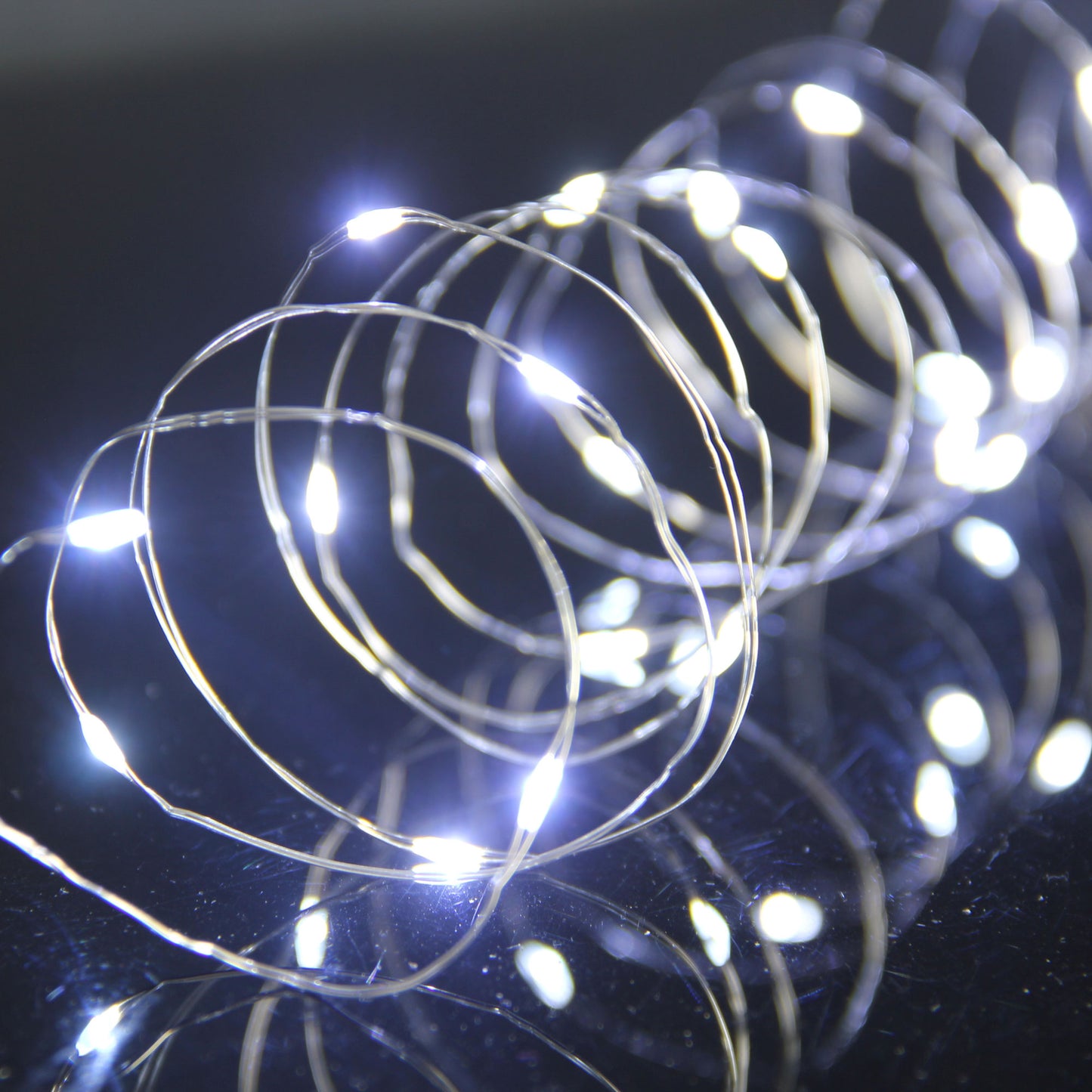 100 Cool White Micro LED Twinkle Lights On Silver Cable