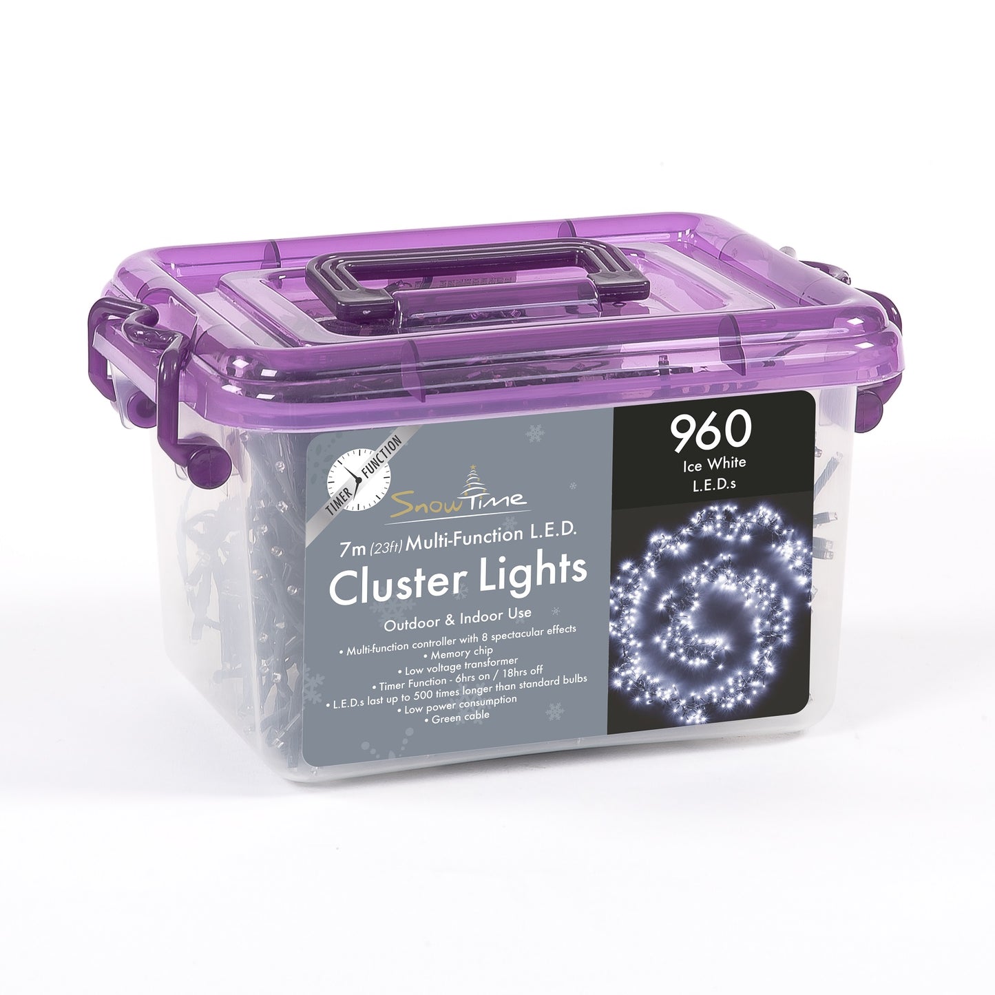 960 Ice White LED Cluster Lights With Timer