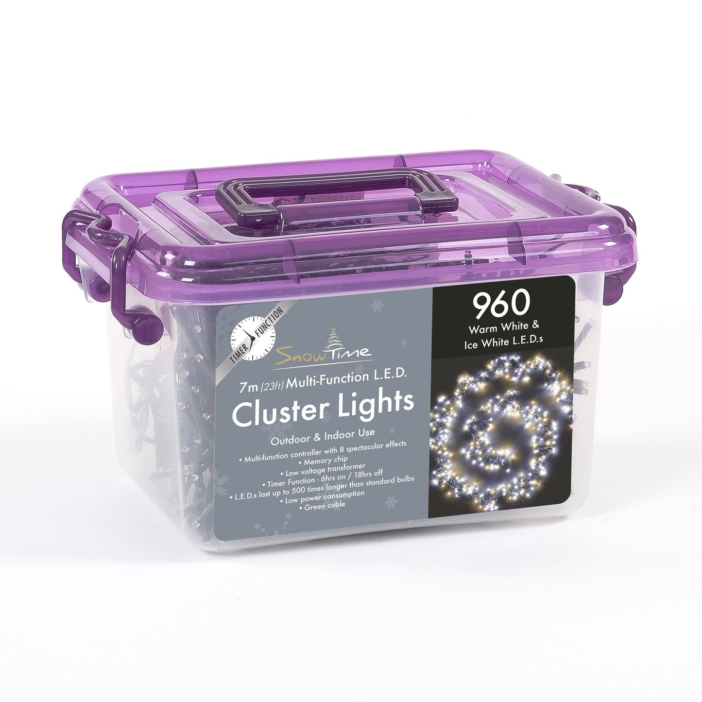 960 Ice White and Warm White LED Cluster Lights with Timer