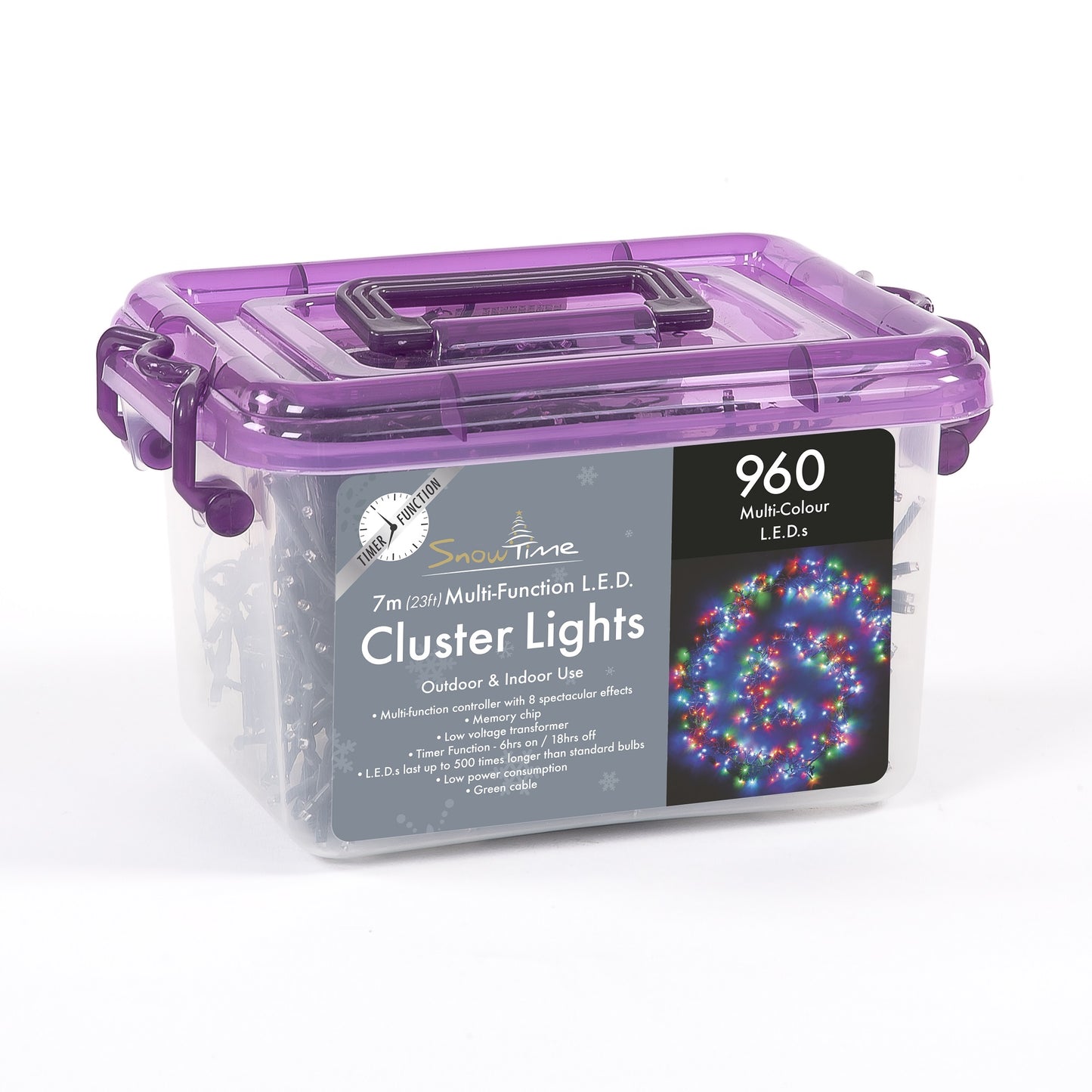 960 Multi Coloured LED Cluster Lights With Timer