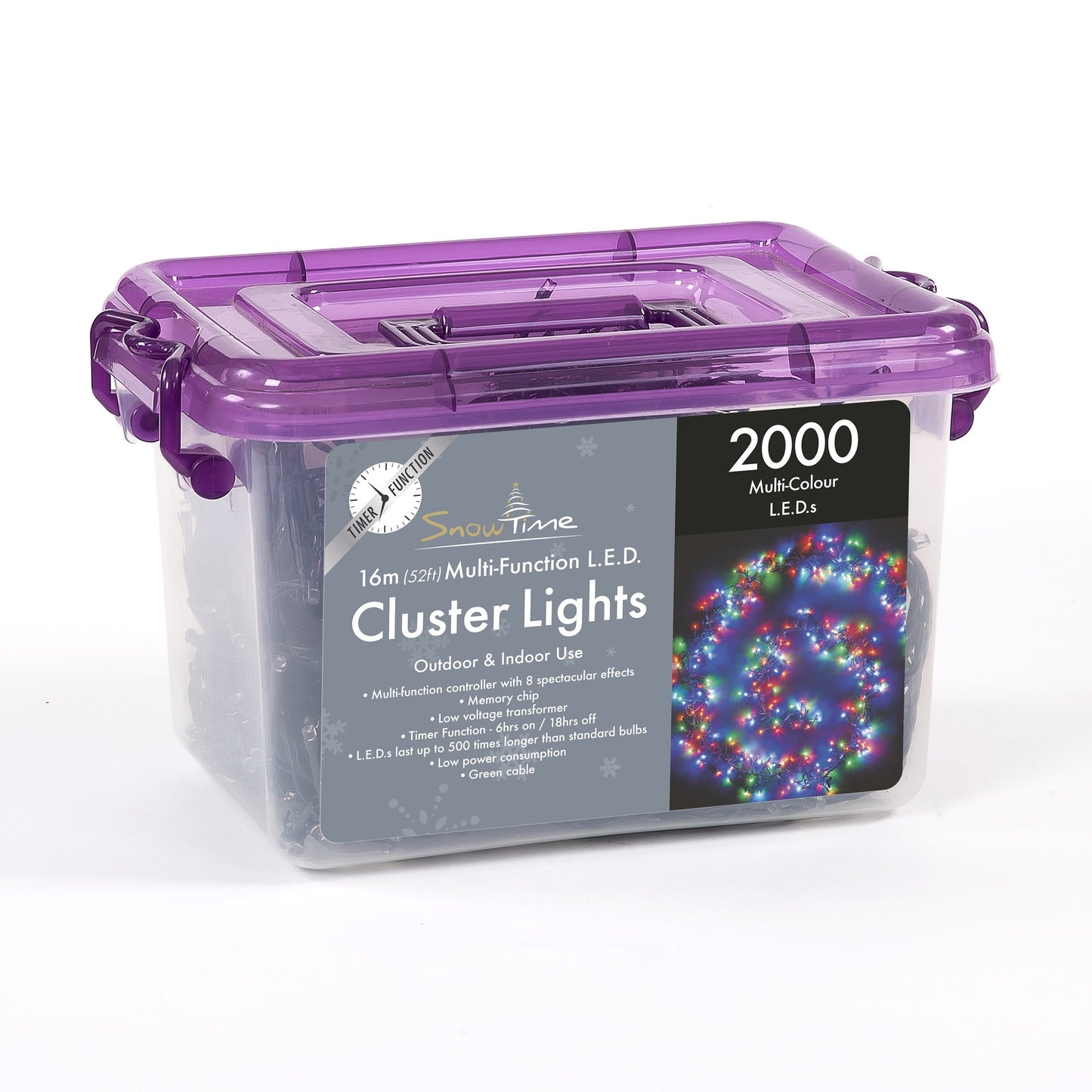2000 Multi Coloured LED Cluster Lights with Timer