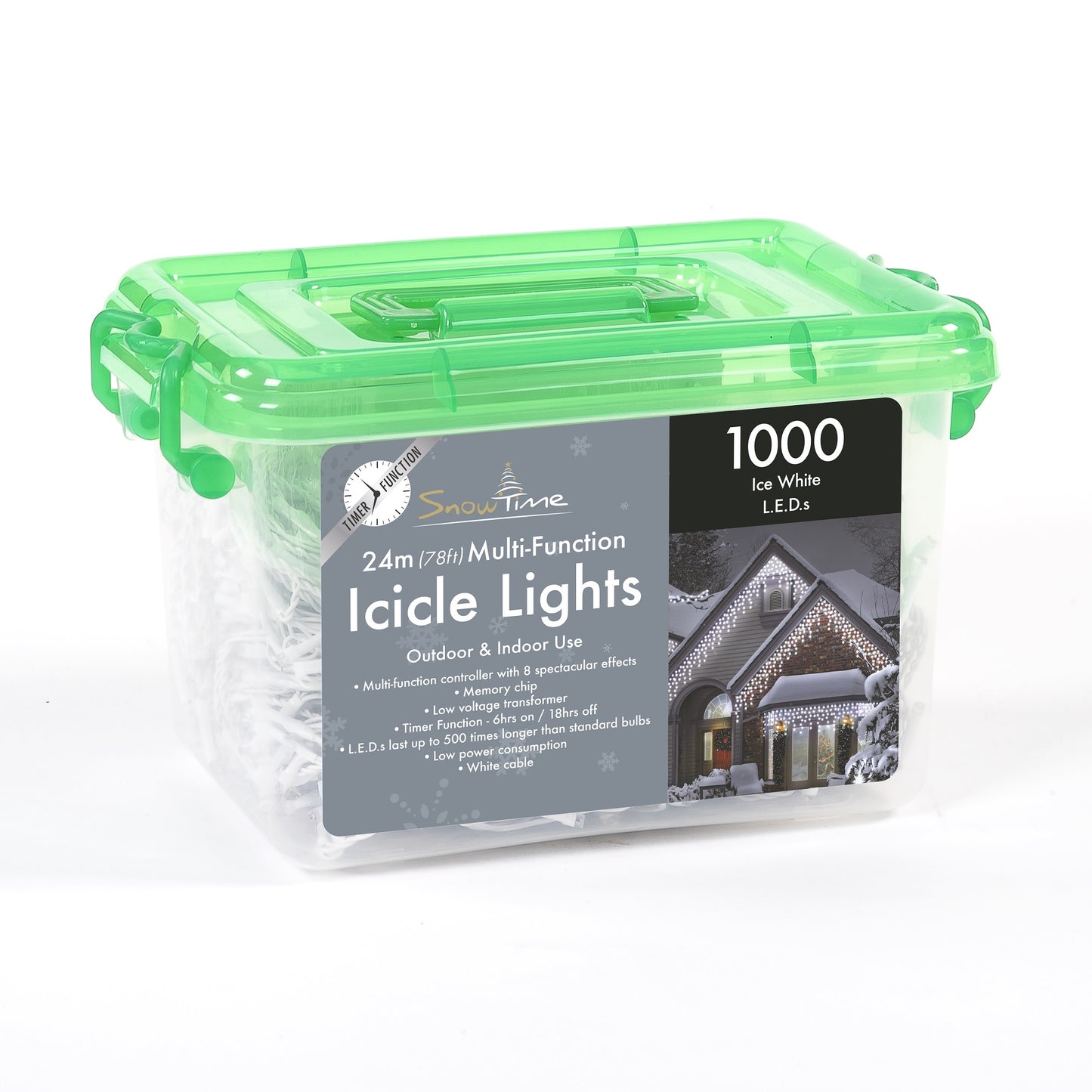 1000 Ice White LED Icicle Lights Multi-Function With Timer