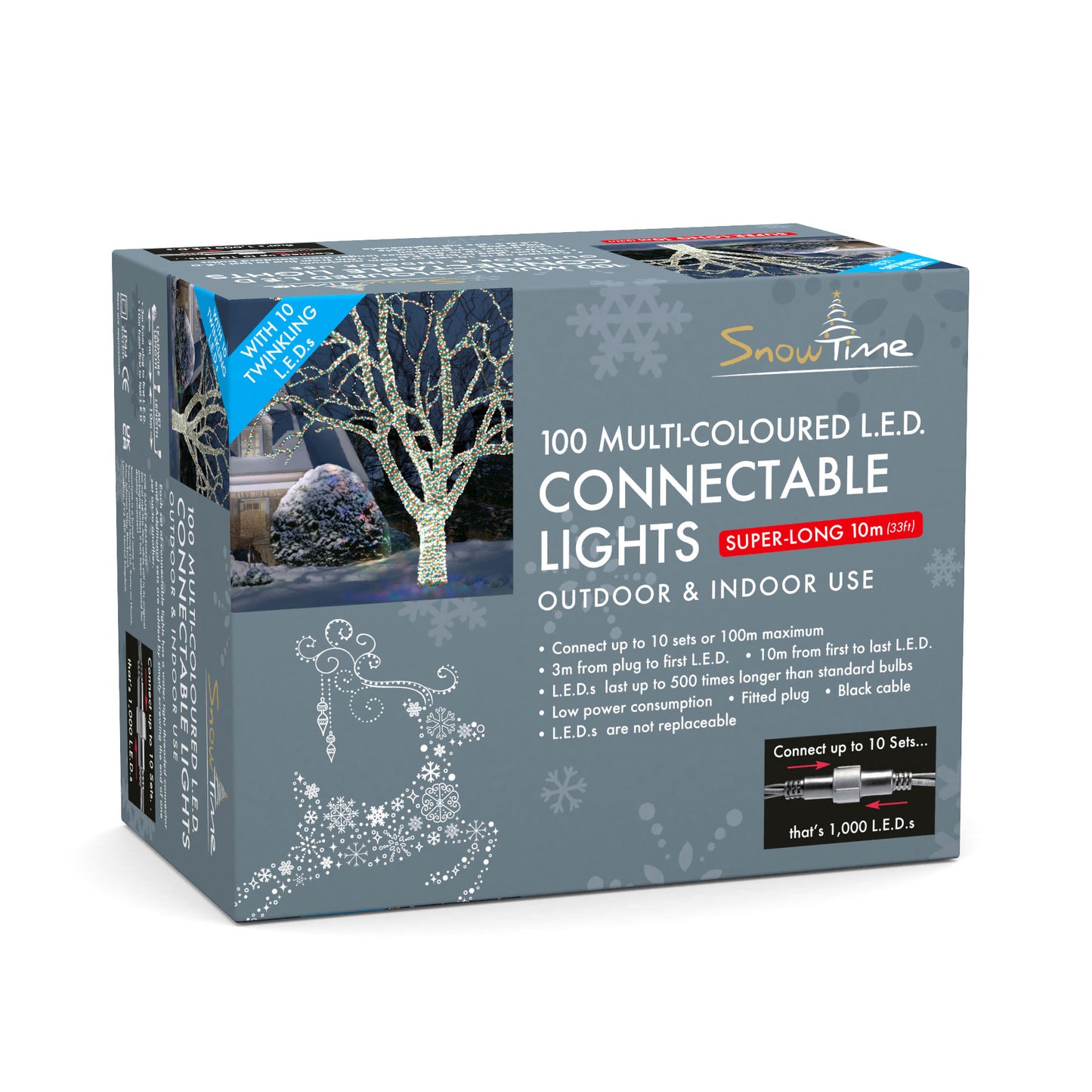 100 Multicoloured LED Connectable Christmas Lights Twinkling
