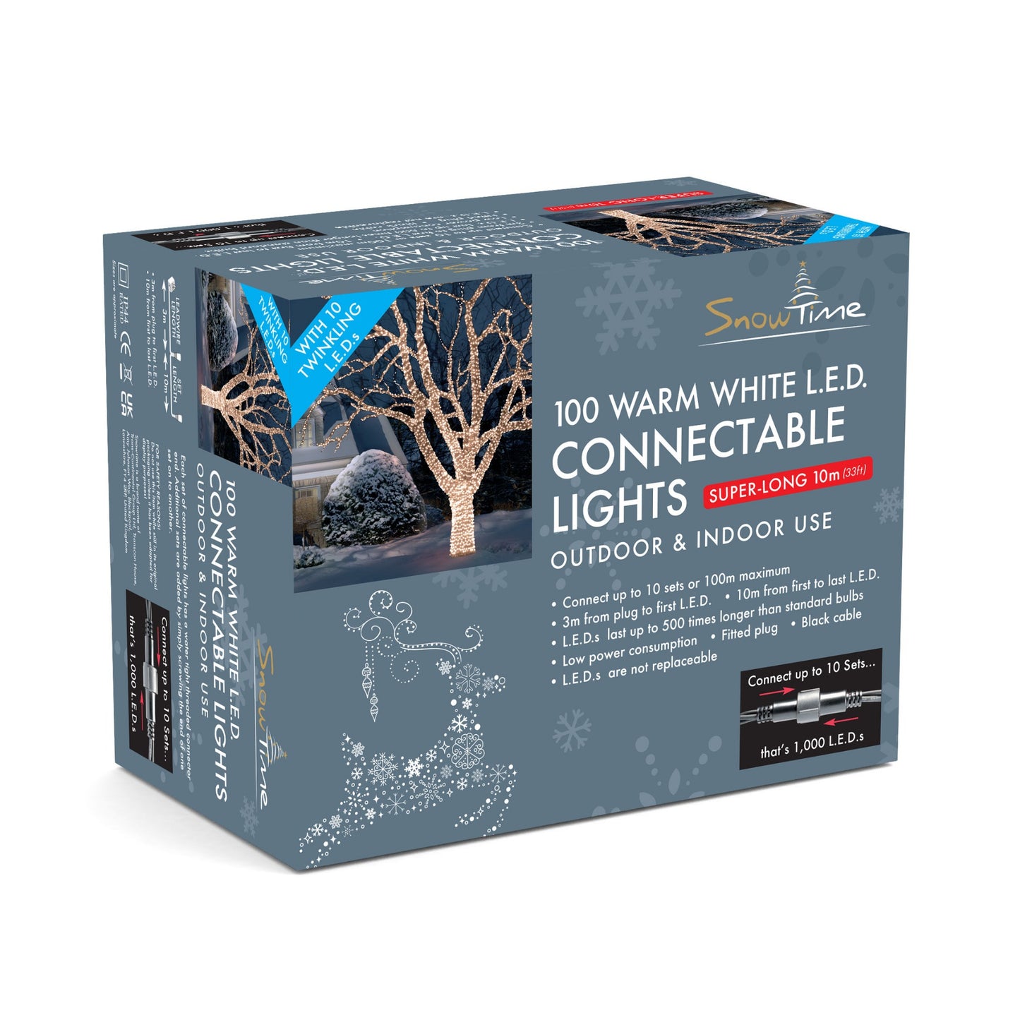 100 Warm White LED Connectable Christmas Lights Twinkling