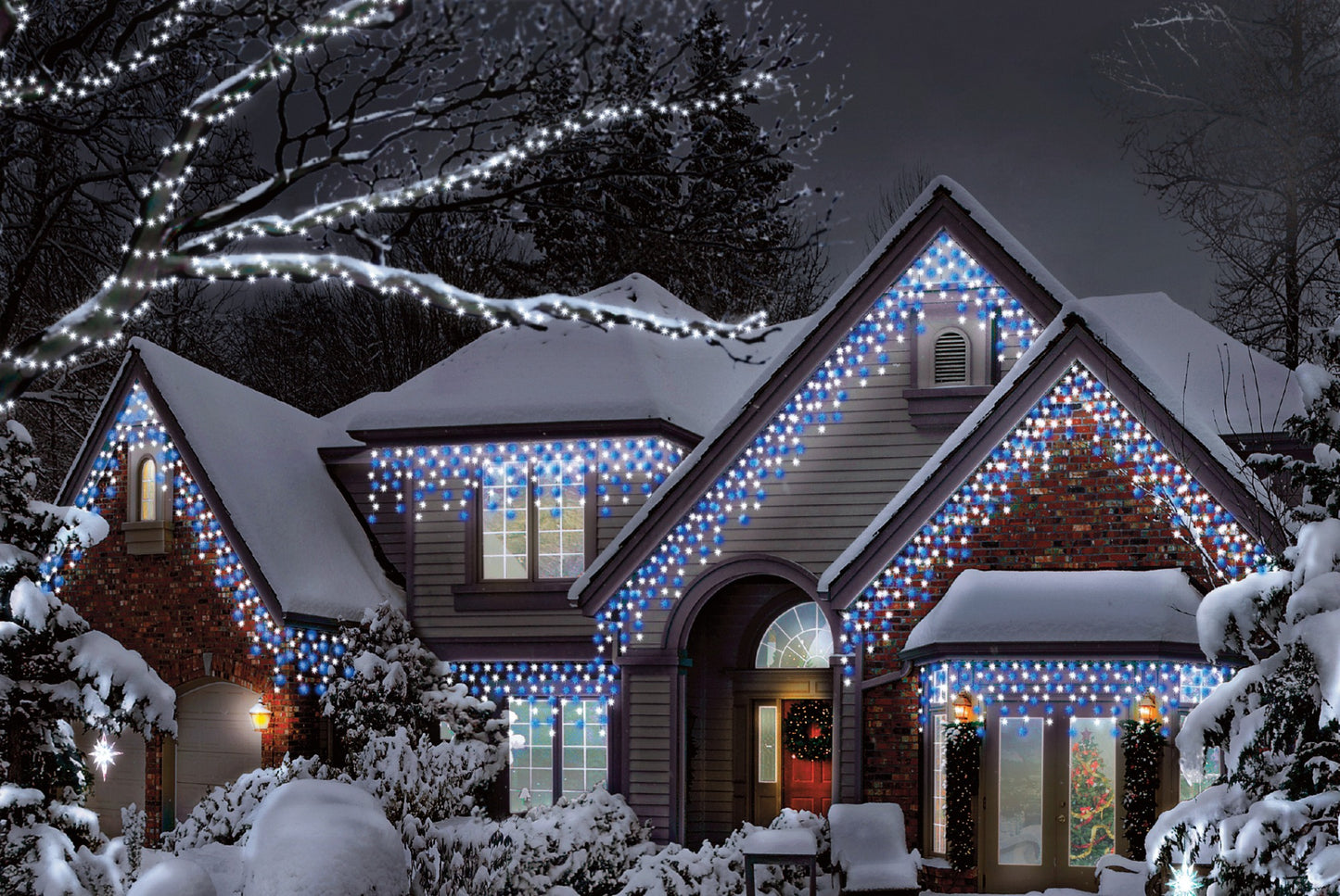 600 Wht/BL LED Icicle Lights Multi-Function w/Timer Christmas Lights