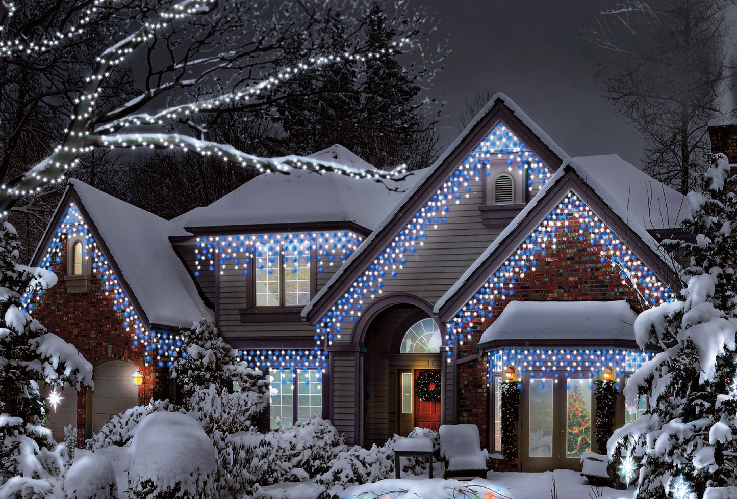 1000 Wht/Blue LED Icicle Lts Multi function w/Timer Christmas Lights