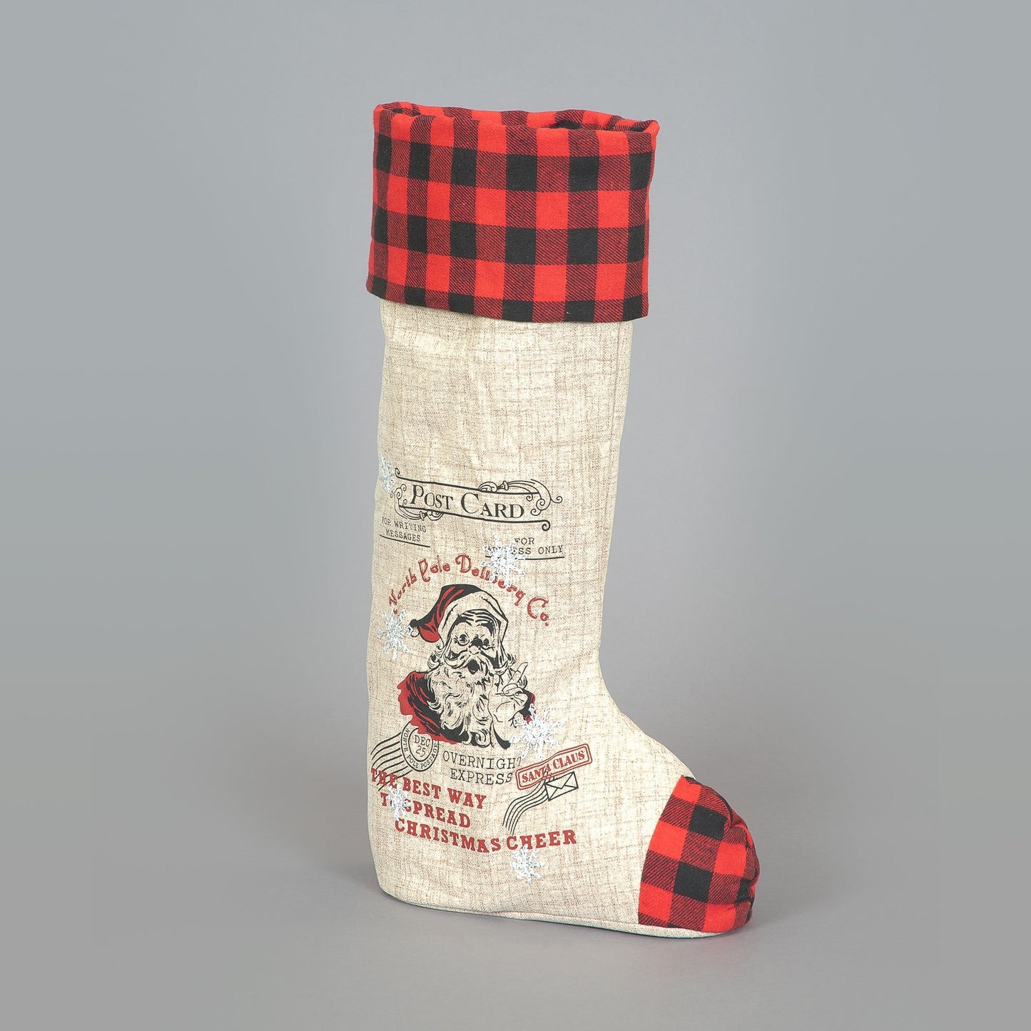 Large Freestanding Santa Stocking with Red & Black Buffalo Check (76cm)