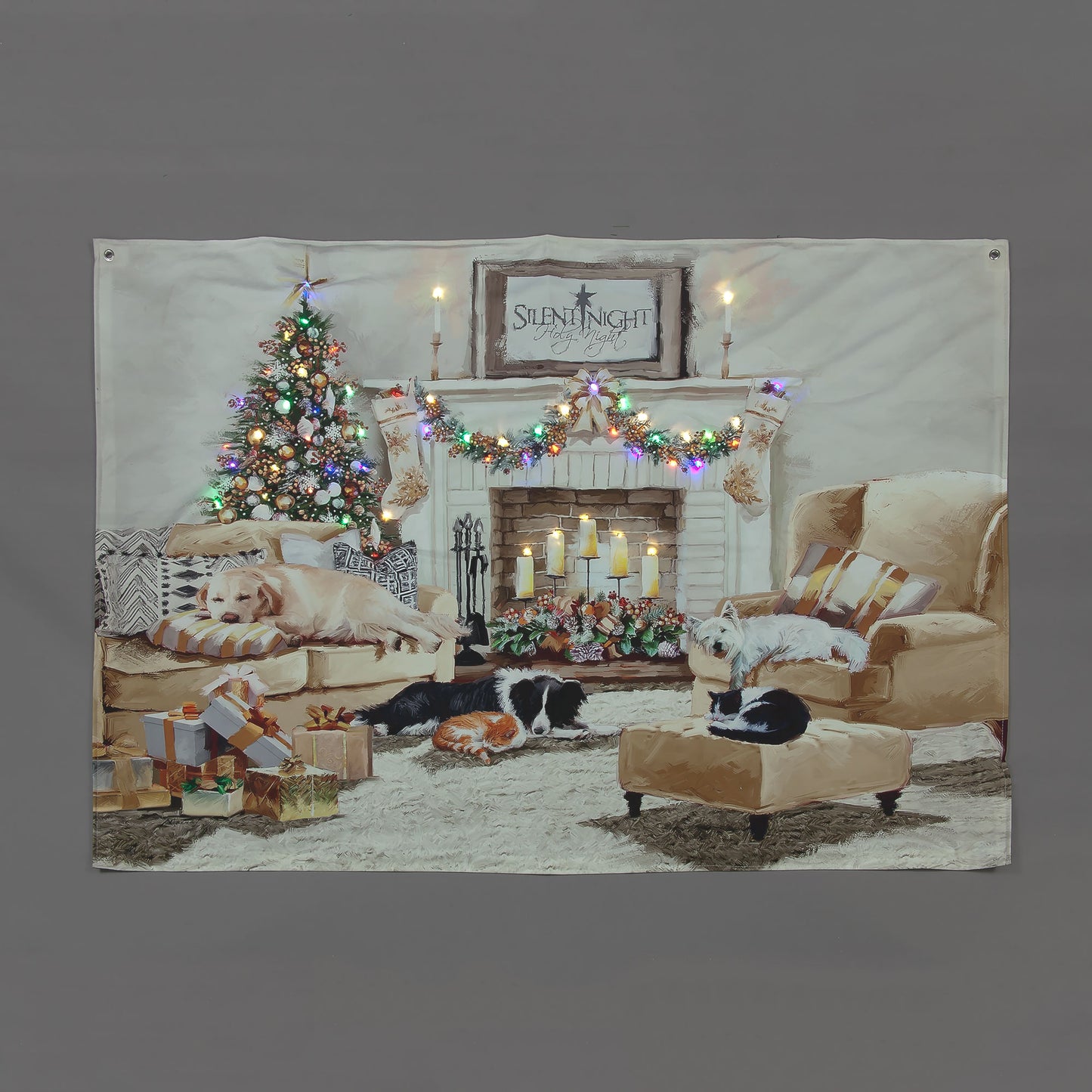 145cm LED Christmas Wall Hanging - "Silent Night" with Cats & Dogs