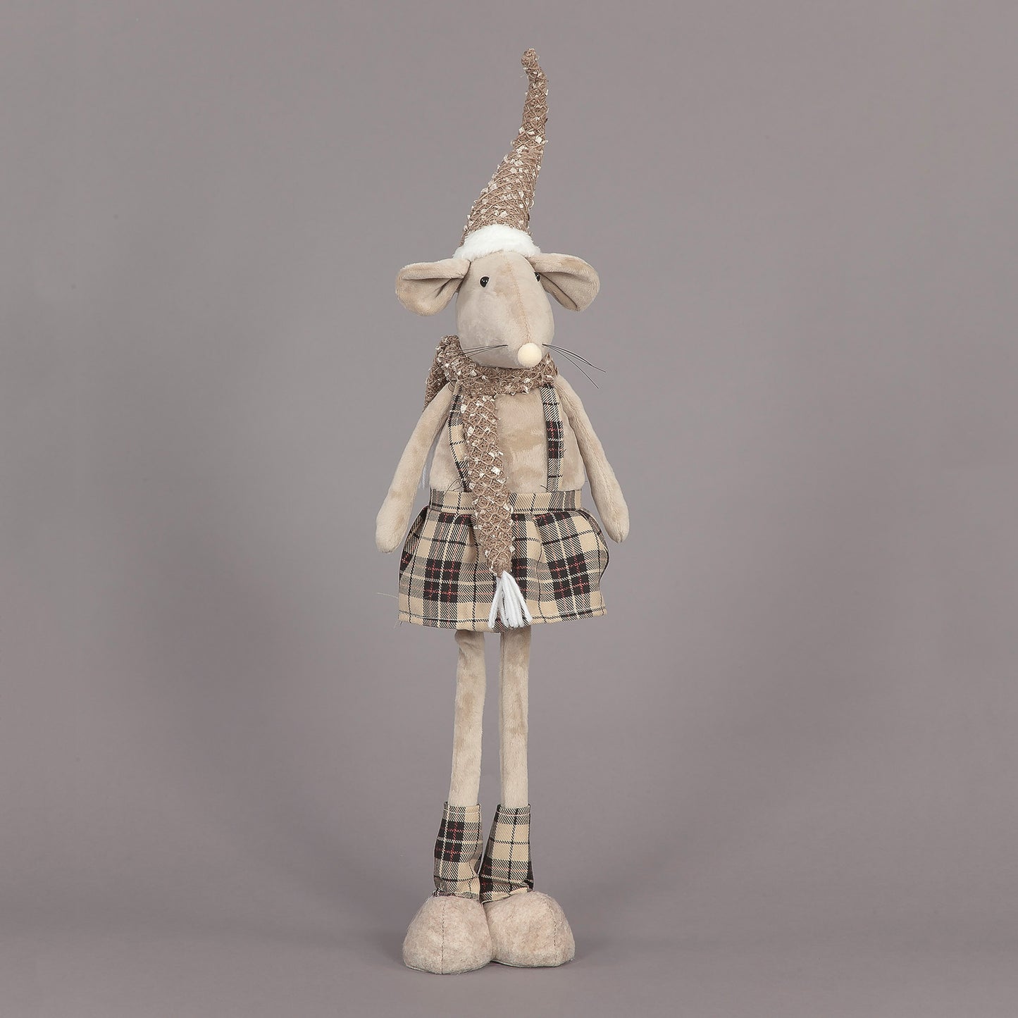 60cm Plush Girl Mouse Decoration with Tartan Skirt & Sparkly Hat