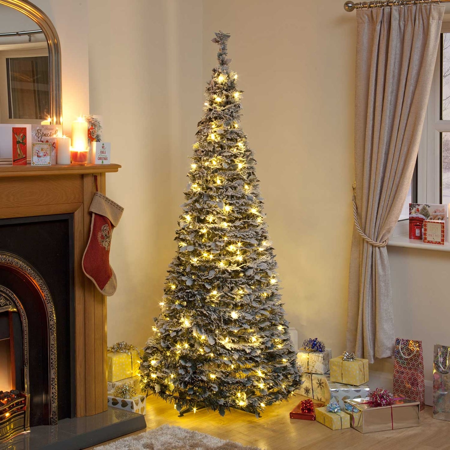 180cm (6ft) Pre-Lit Flocked Holly Pop-Up Christmas Tree