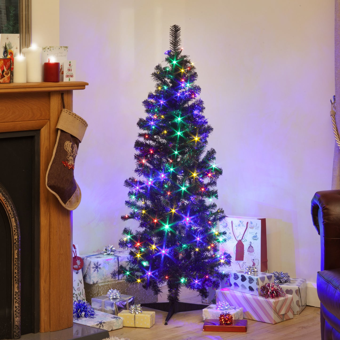 150cm Pre-Lit Deluxe Black Christmas Tree