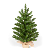 A 60cm miniature artificial Christmas tree with a natural green color and a burlap base.