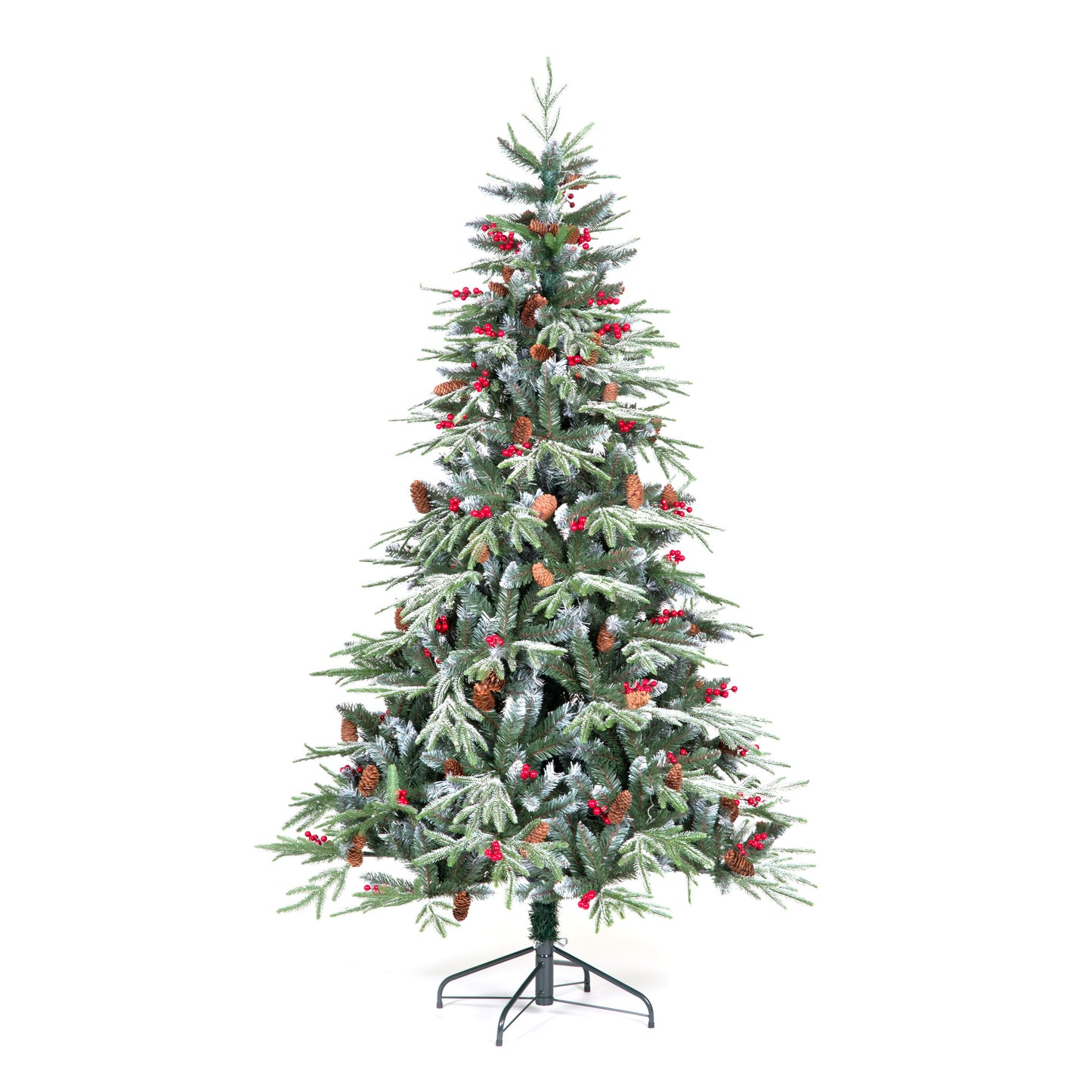 7ft Flocked Ontario Spruce Artificial Christmas Tree with Berries & Pine Cones (210cm)