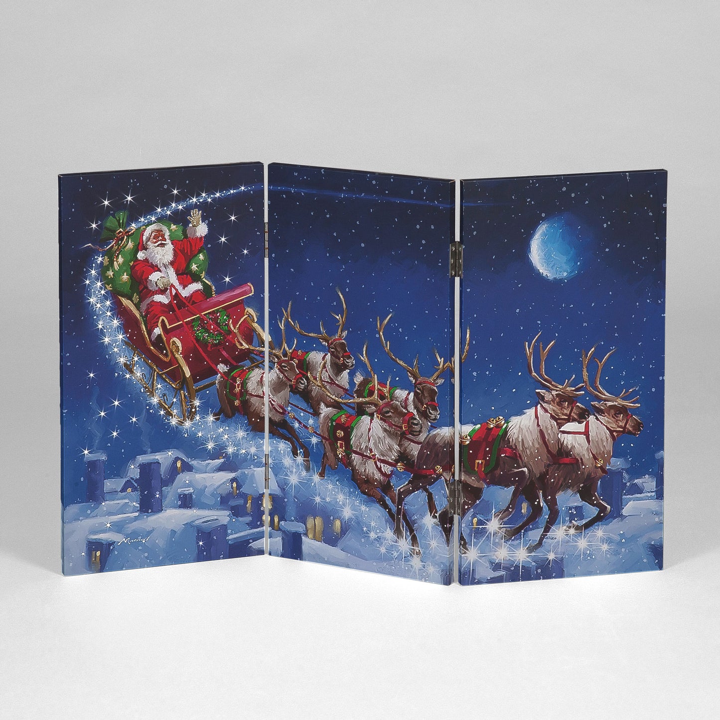 Battery Operated Fibre Optic LED Partition Screen With Santa's Sleigh 90cm x 60cm