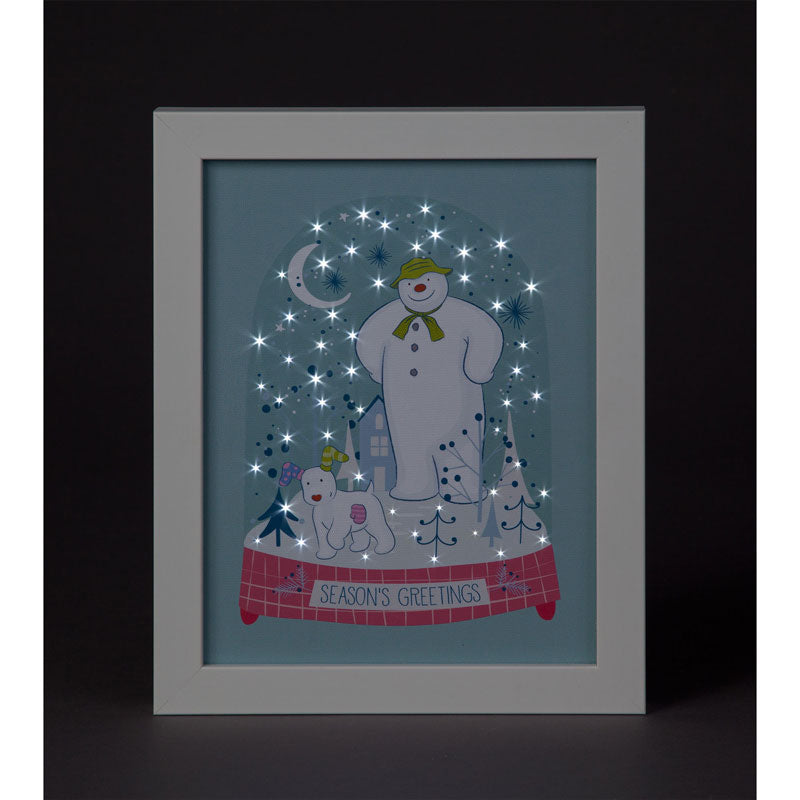 Fiber Optic 'Snowdome' Snowman and Snowdog Framed Canvas 20x25cm