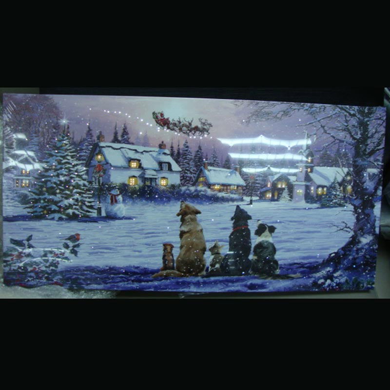 Battery Operated Fibre Optic Dogs Watching Santa Christmas Canvas