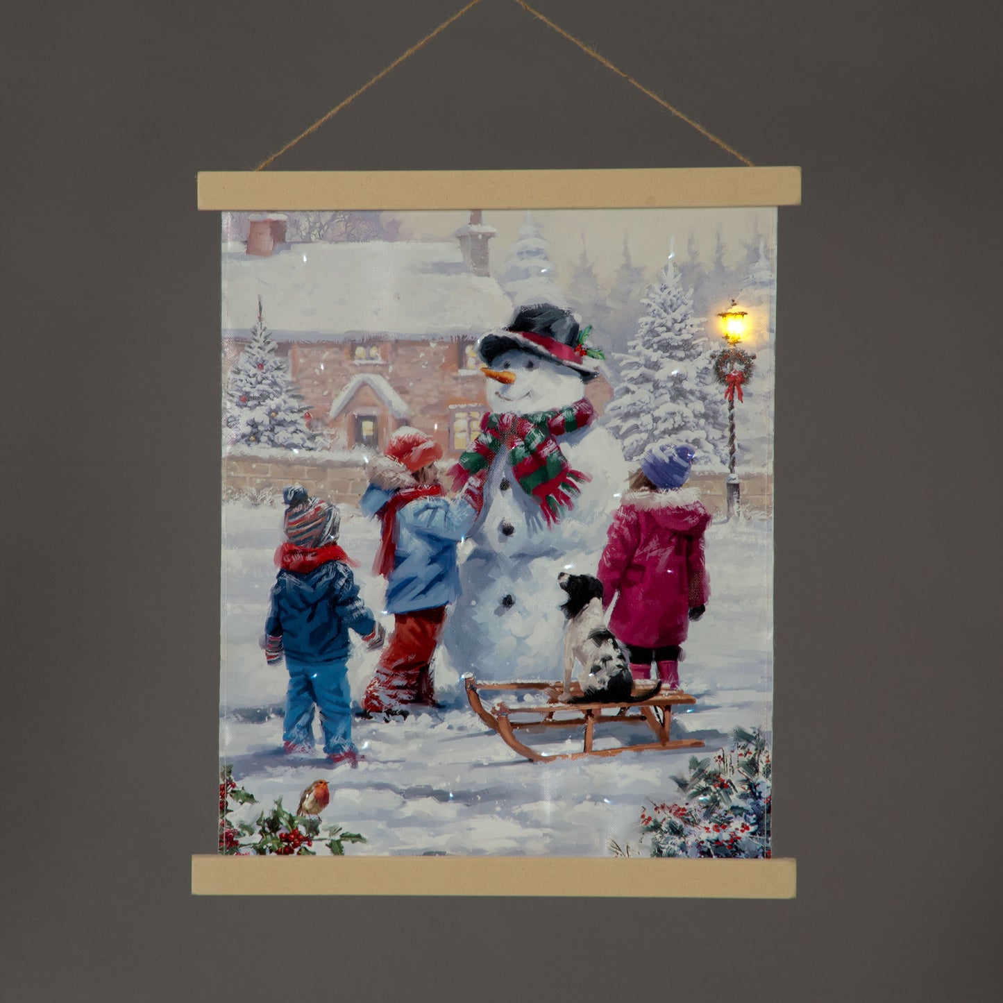 Hanging Canvas of Children Building a Snowman 40cm x 47cm