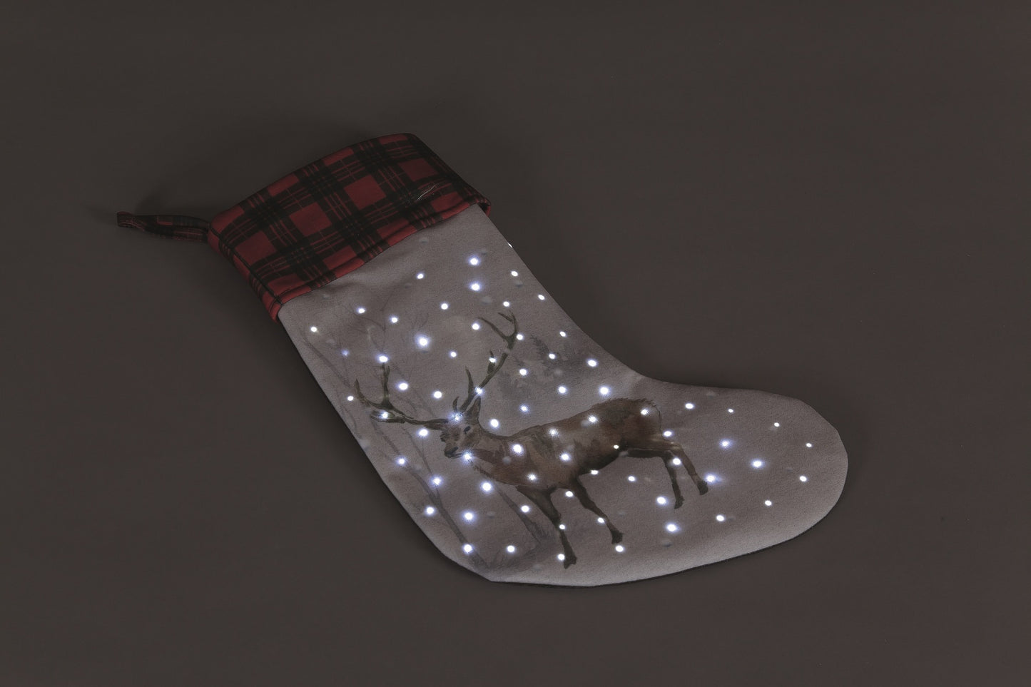 Battery Operated Fibre Optic 50cm Stocking With Stag In Winter Scene