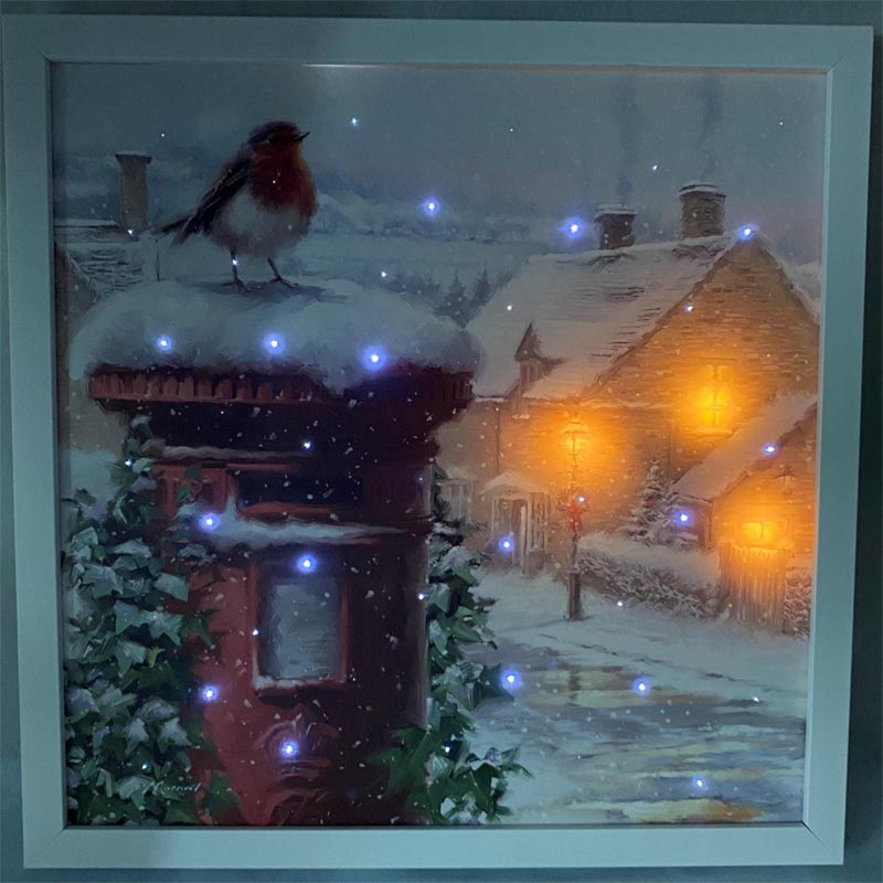 Battery Operated Fibre Optic Robin Post-box Christmas Canvas