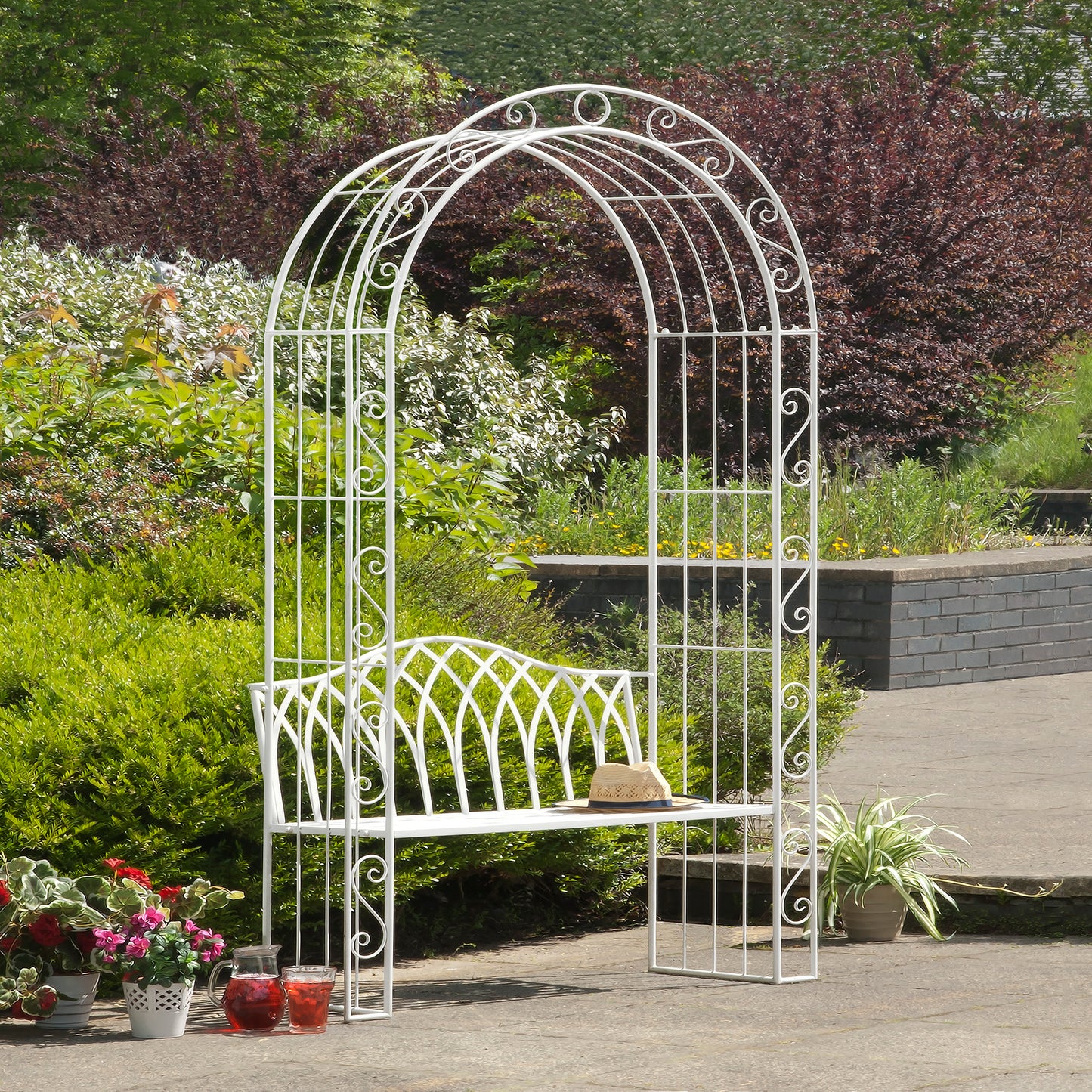 Outdoor Gloucester 2 Seat White Cast Iron Garden Arbour Bench