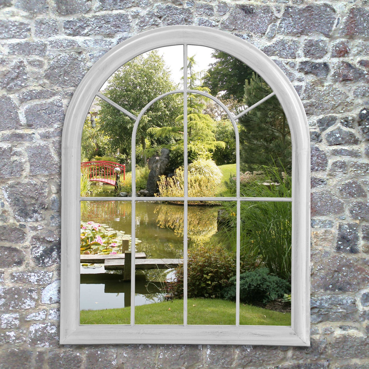 88cm Outdoor Lancaster White Garden Window Mirror