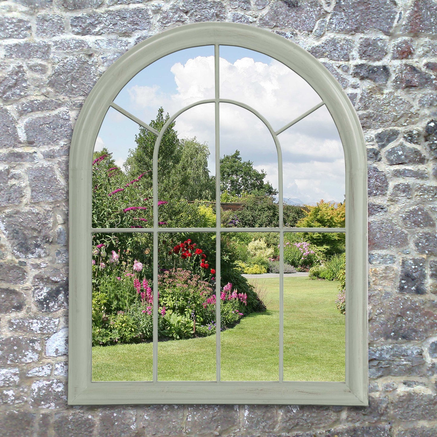 88cm Outdoor Green Lancaster Window Style Garden Mirror