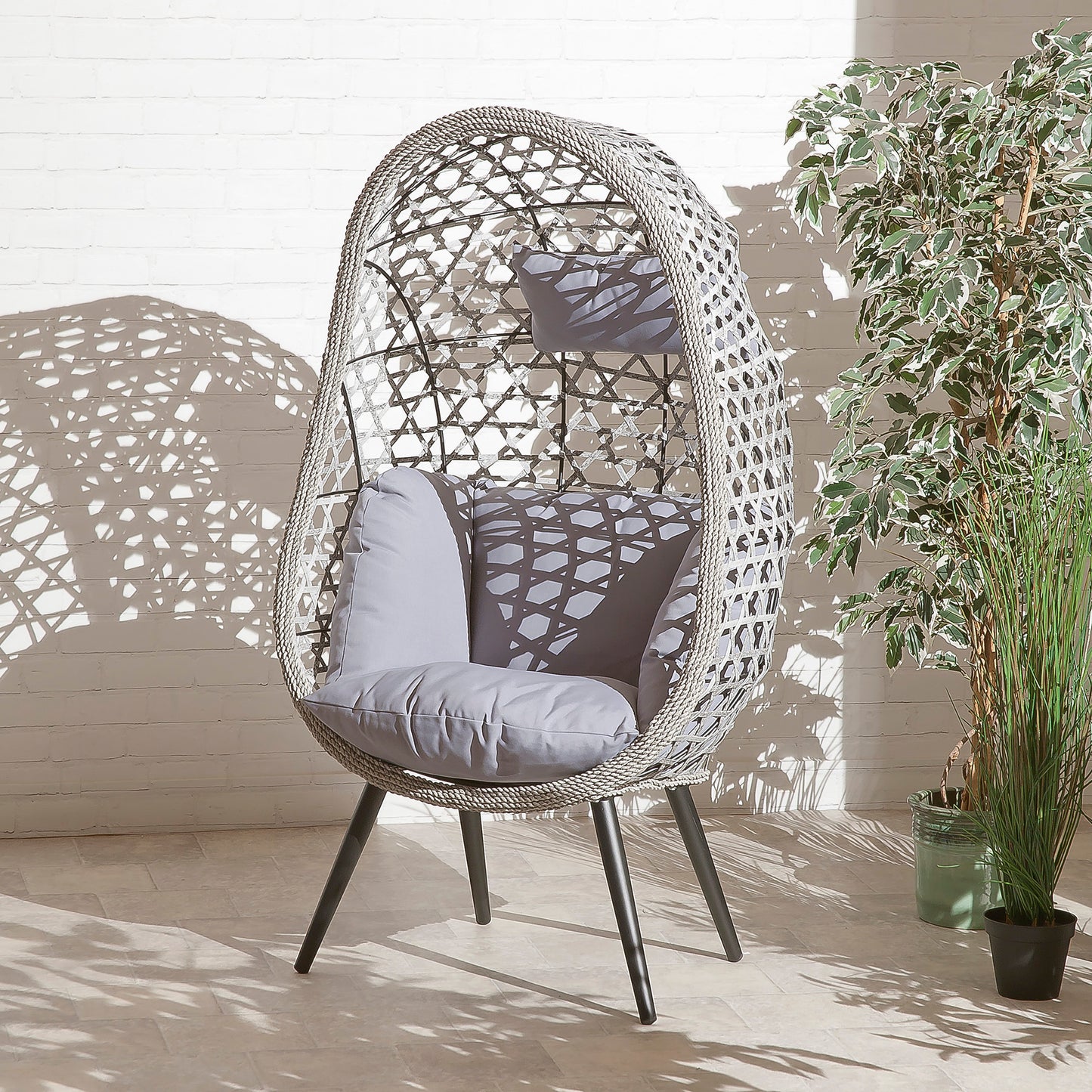 Naples Standing Garden Rattan Outdoor Chair Single with Grey Cushions