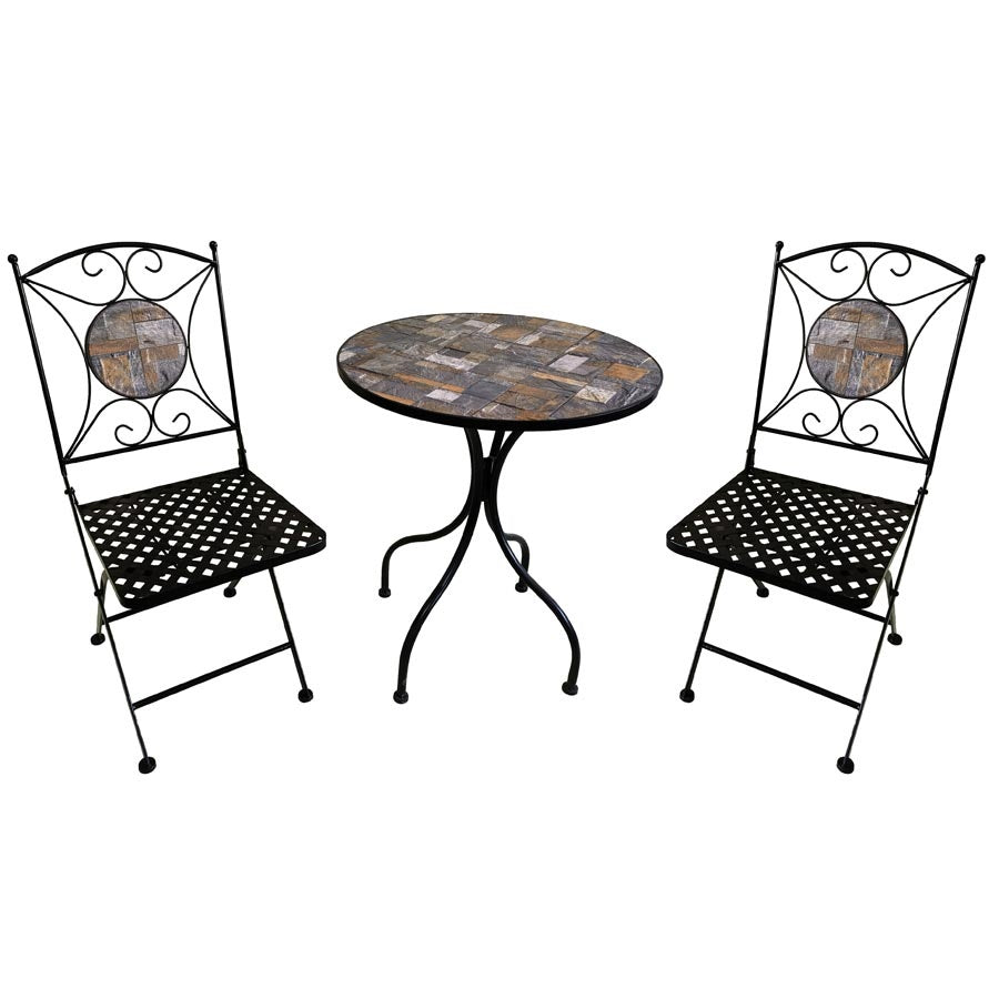 60cm Mosaic Iron Bistro Set Slate Design