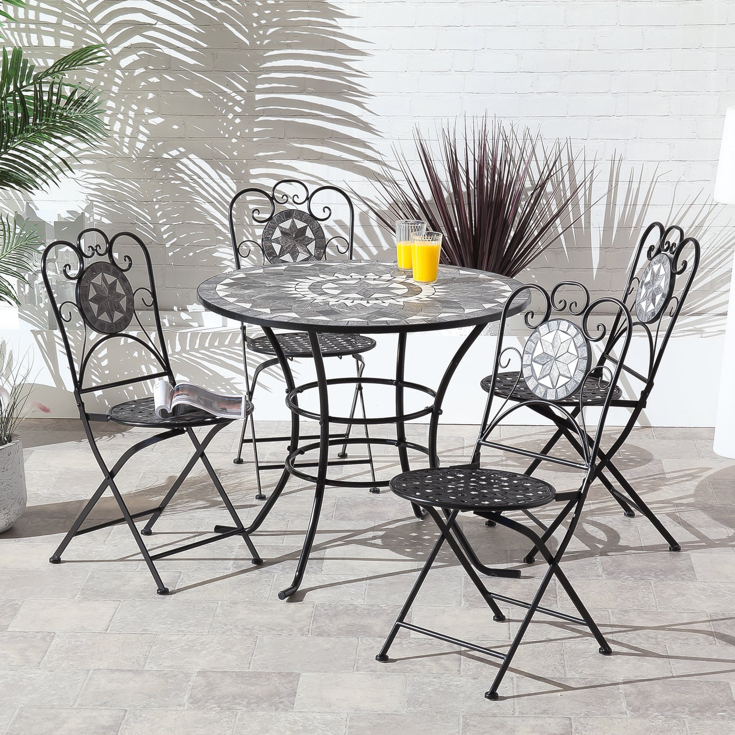90cm Black Star Design Mosaic Iron Dining Collection