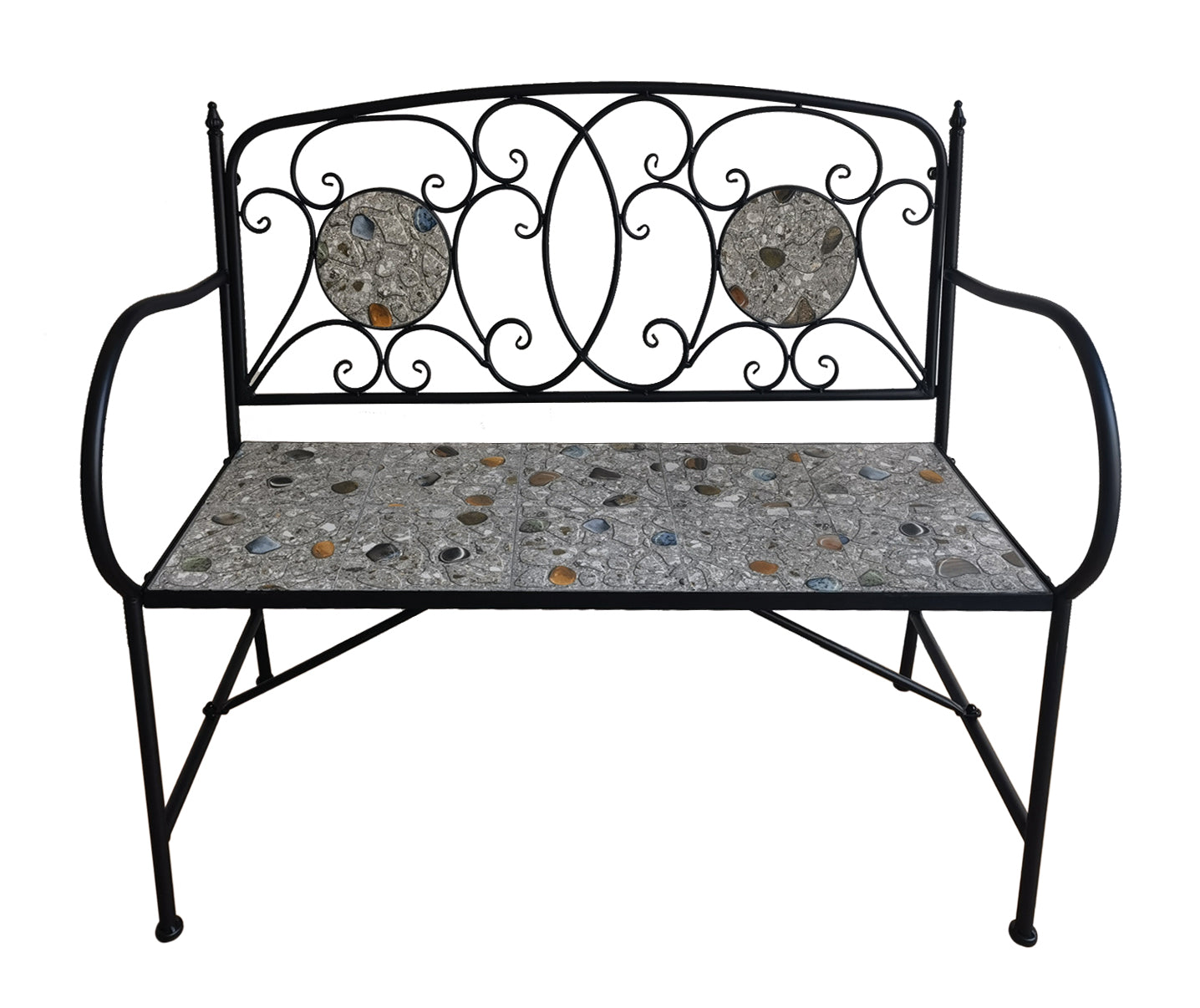 New Pebble Mosaic Iron Bench