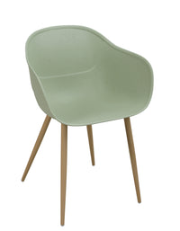 Plastic Solid Armchair with Metal Legs-Green