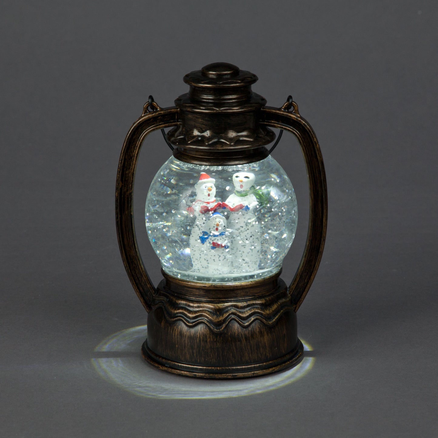 Battery Operated 18.7cm Water Lantern With Snowman Trio Ice White LEDs