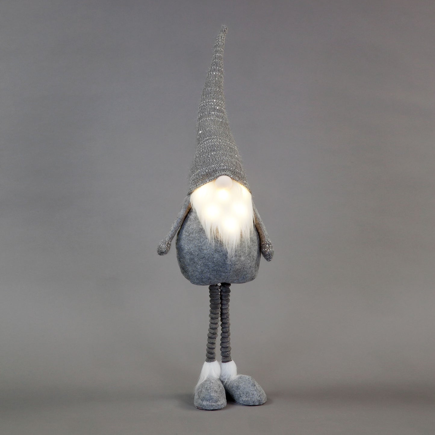 Large 84cm Standing Grey Santa with LED Beard | Nordic Christmas Figure