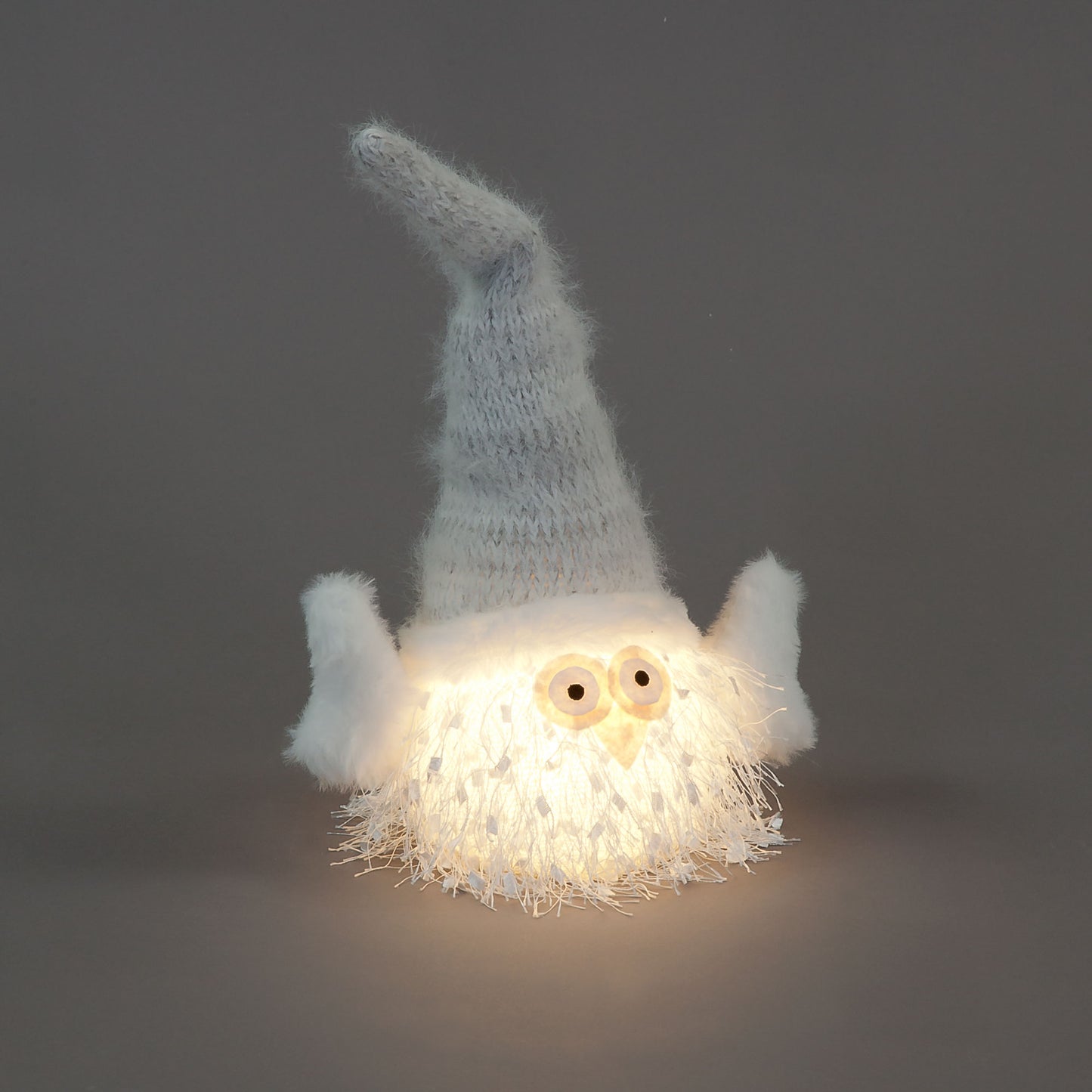 Battery Operated 30cm LED Plush Pale Grey Owl With Santa Hat