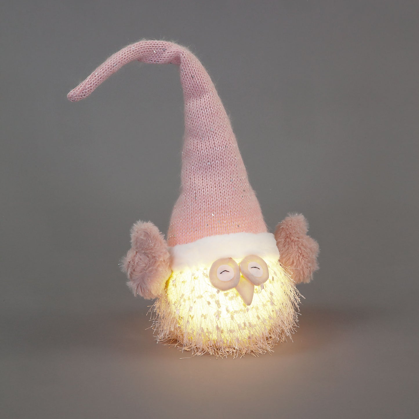 Light-Up Owl Gonk with Pink Knitted Hat | 49cm Christmas Decoration