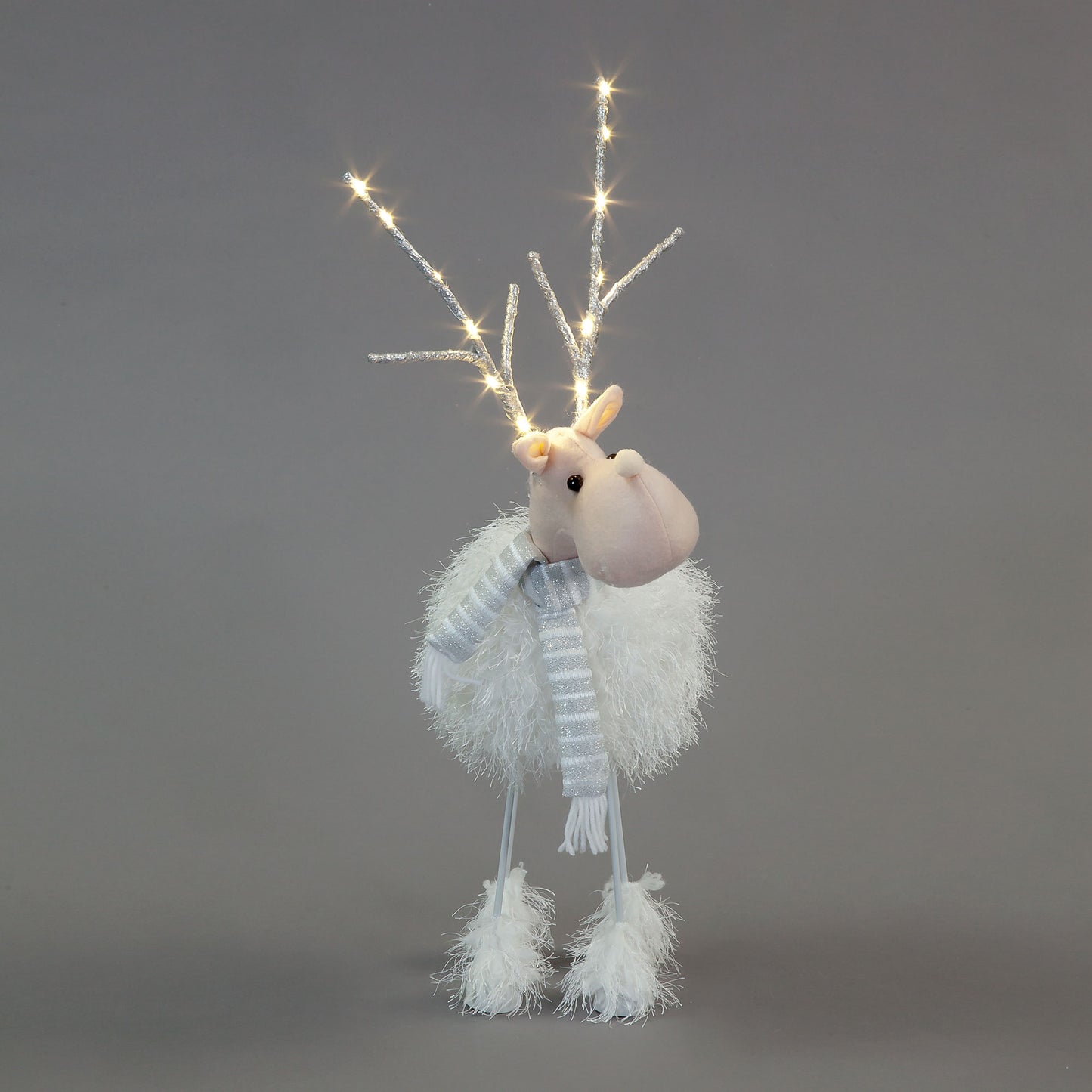 Battery Operated 52cm LED Plush White Reindeer