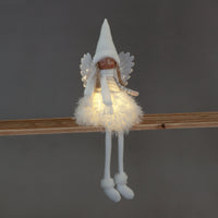 Battery Operated 56cm LED Sitting Angel White Fluffy Dress