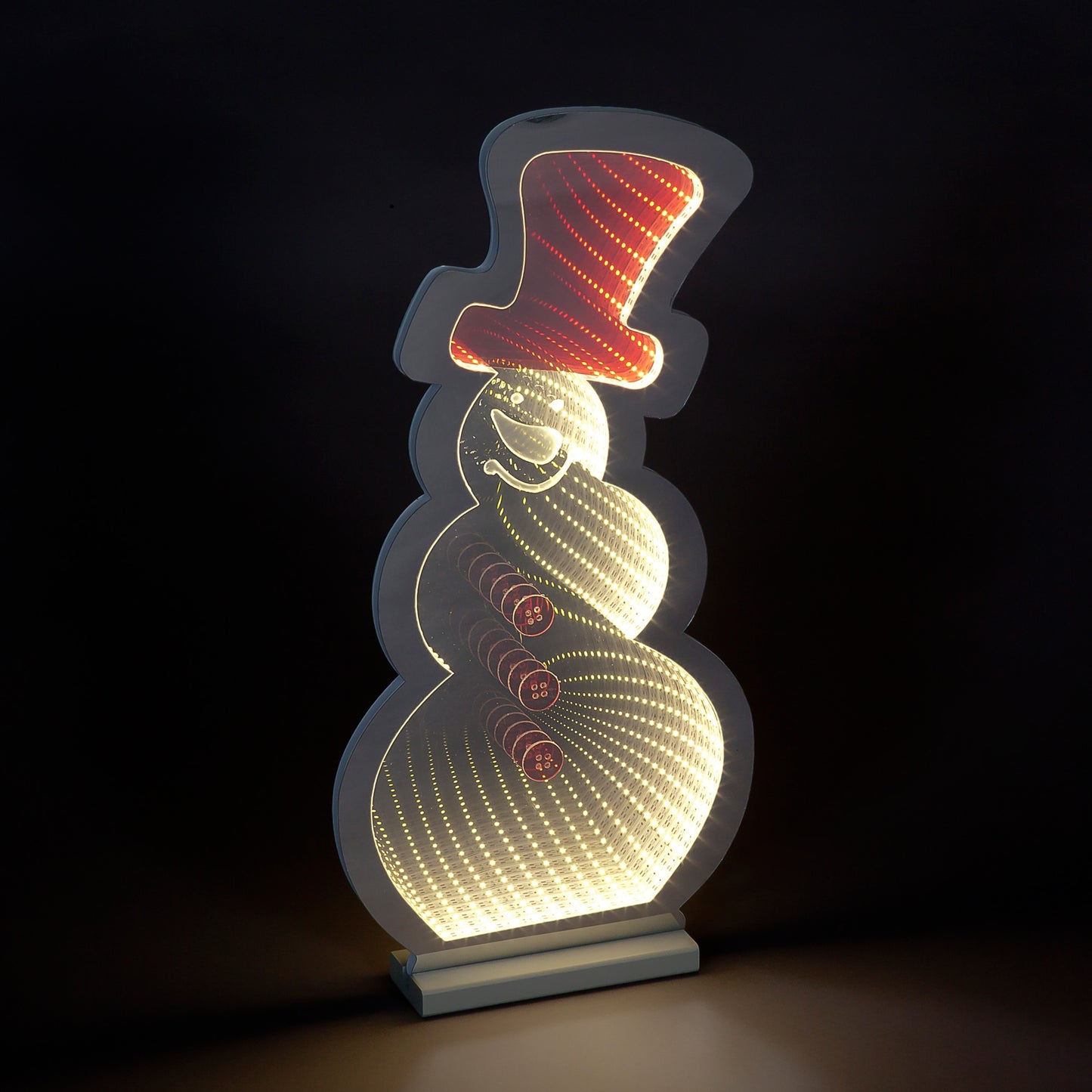 60cm LED Infinity Mirror Snowman | Red & Ice White 3D Light Effect