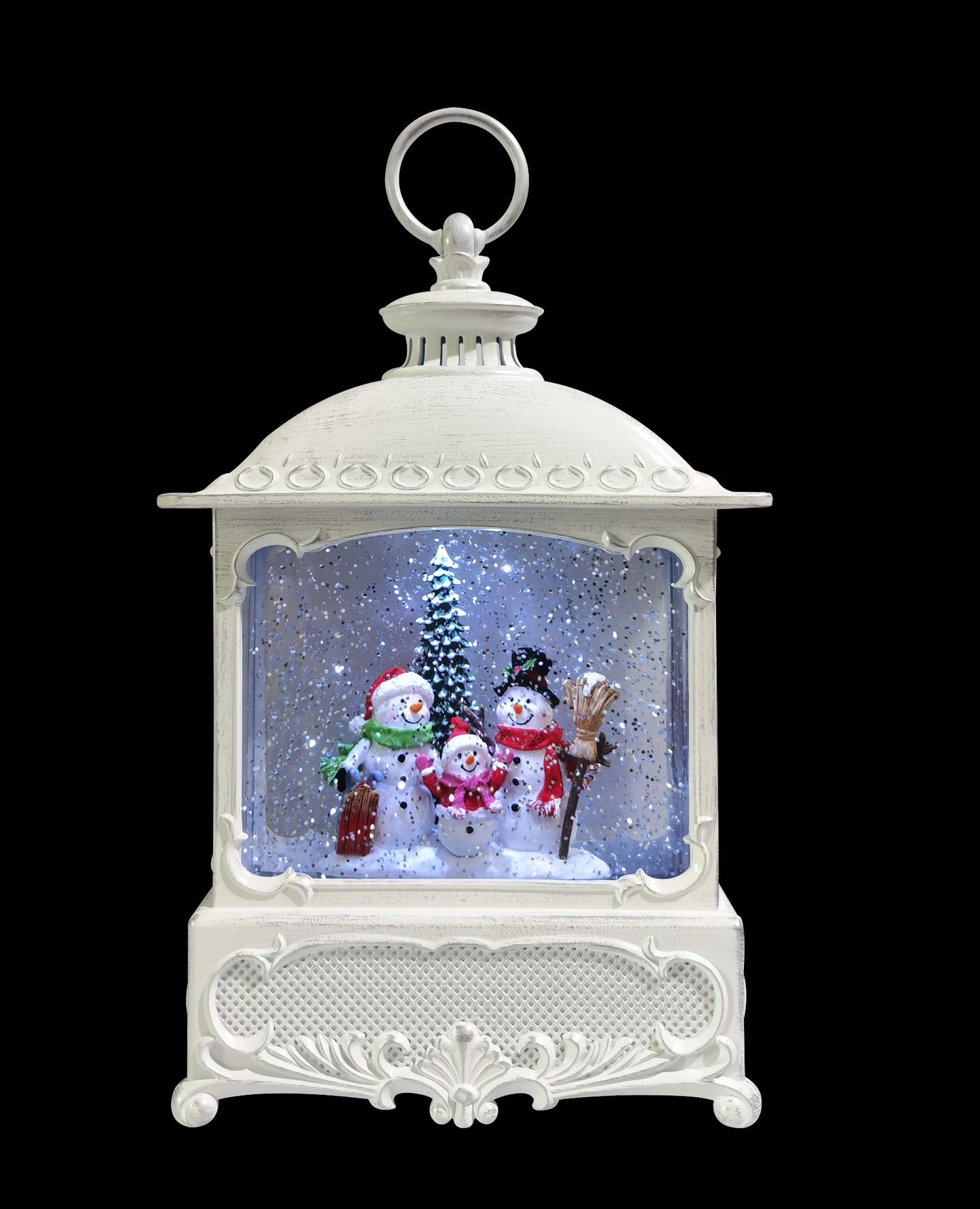 Battery Operated 31cm Water Lantern Featuring 3 Snowmen Scene