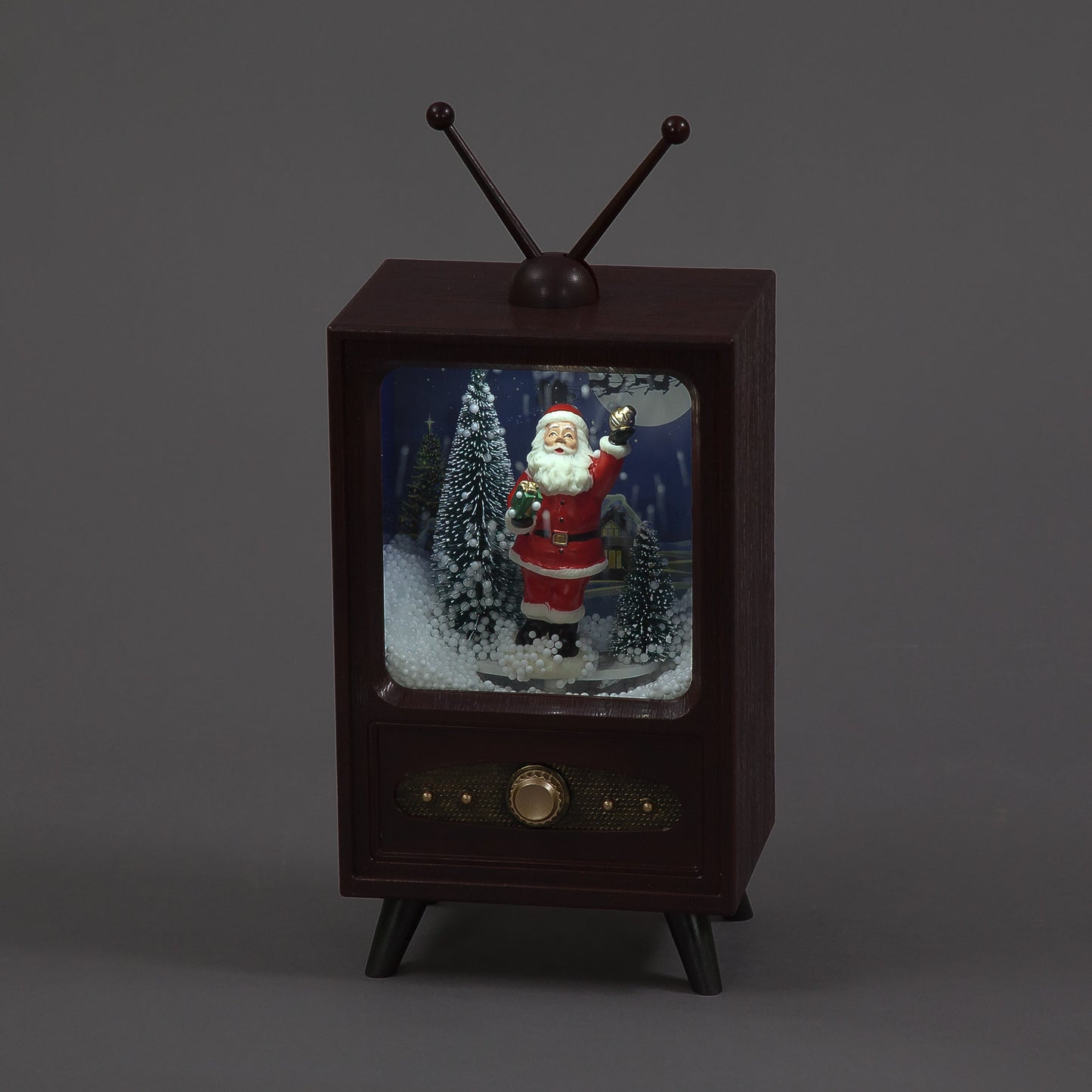 25cm multi-function snowing TV Christmas ornament with Santa - lights and music