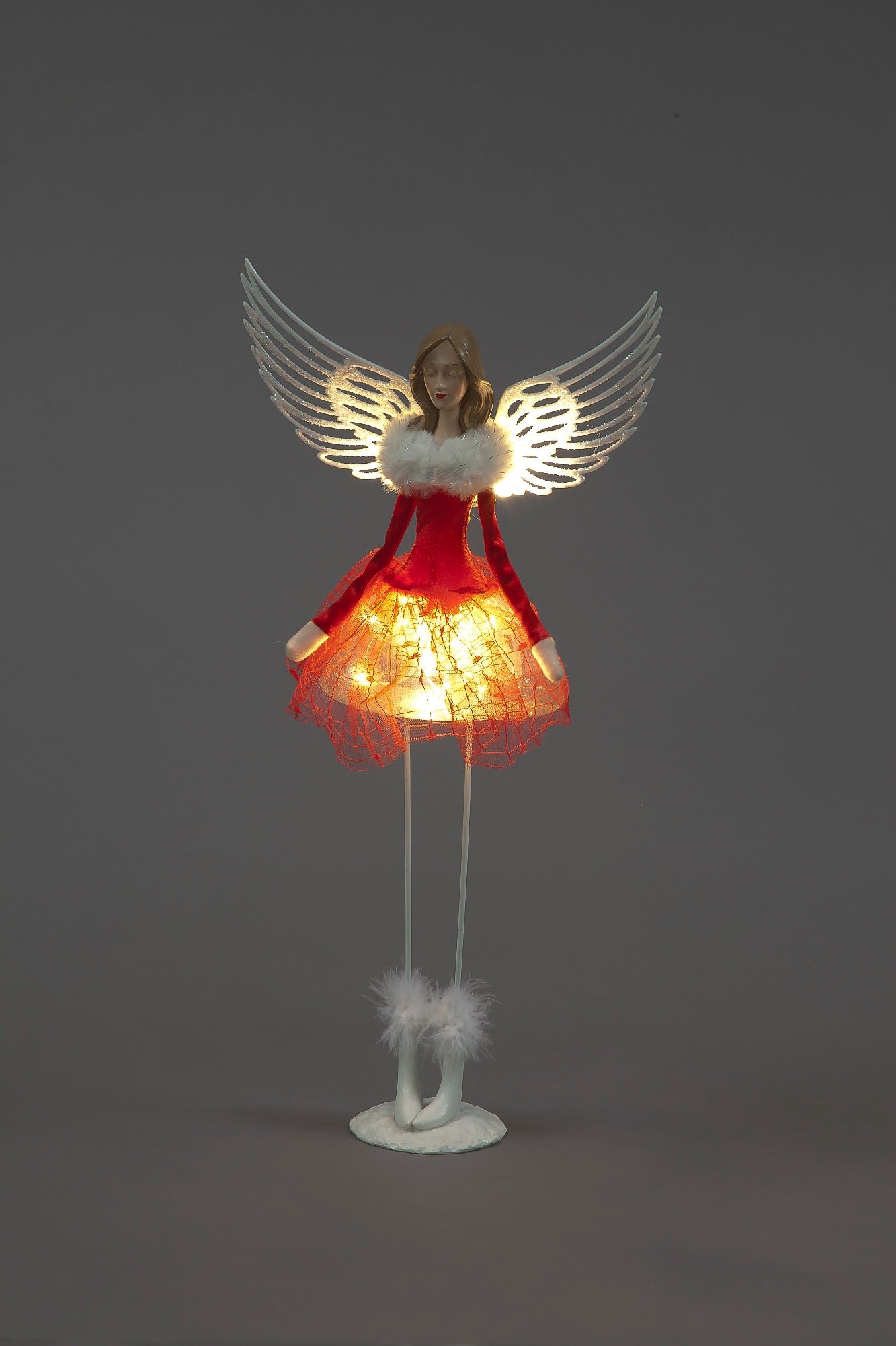 54cm Light-Up Standing Angel with Red Skirt & Twinkling Halo