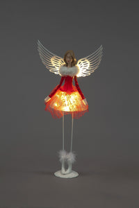 54cm Light-Up Standing Angel with Red Skirt & Twinkling Halo
