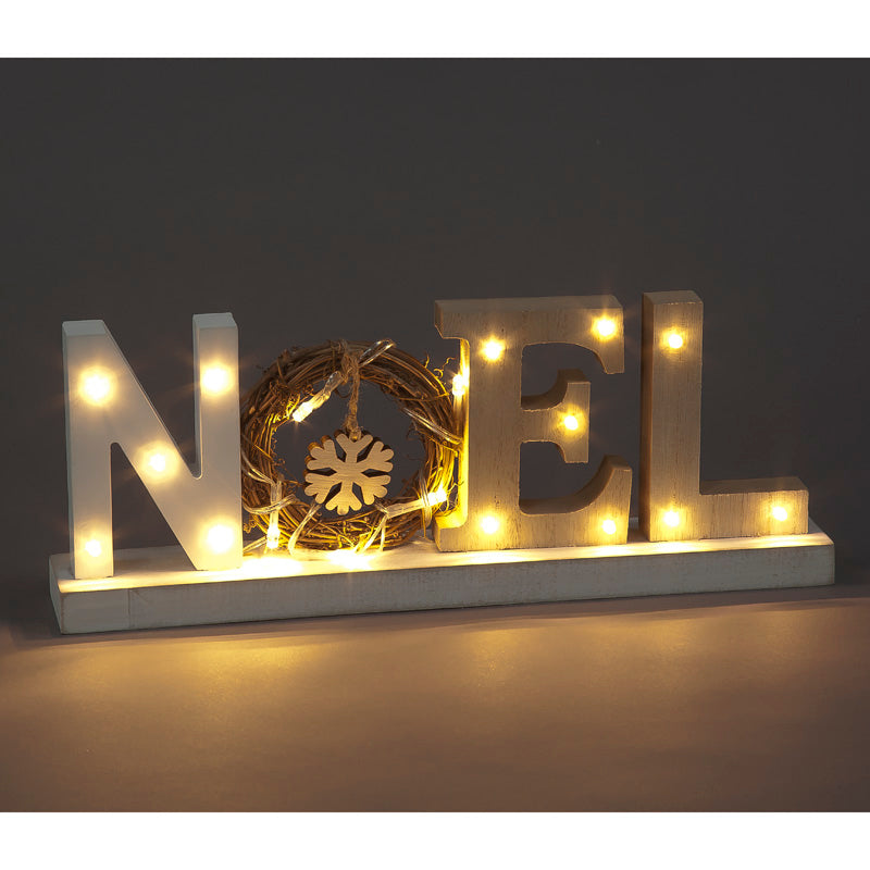 Battery Operated 12cm Wooden Christmas Noel Sign