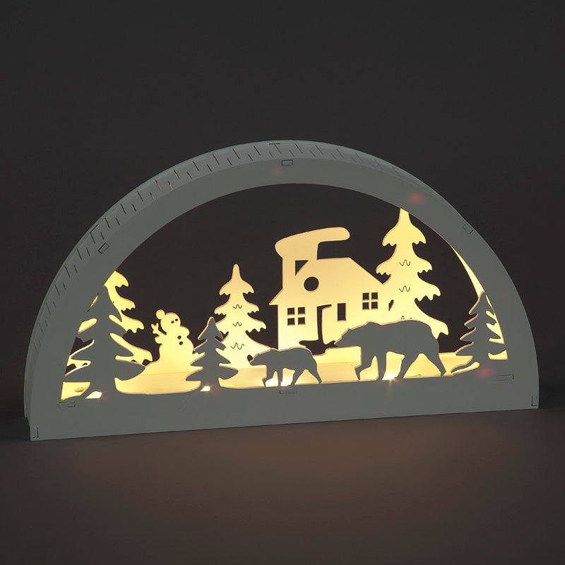 Battery Operated 16cm White Wooden Winter Arch Scene