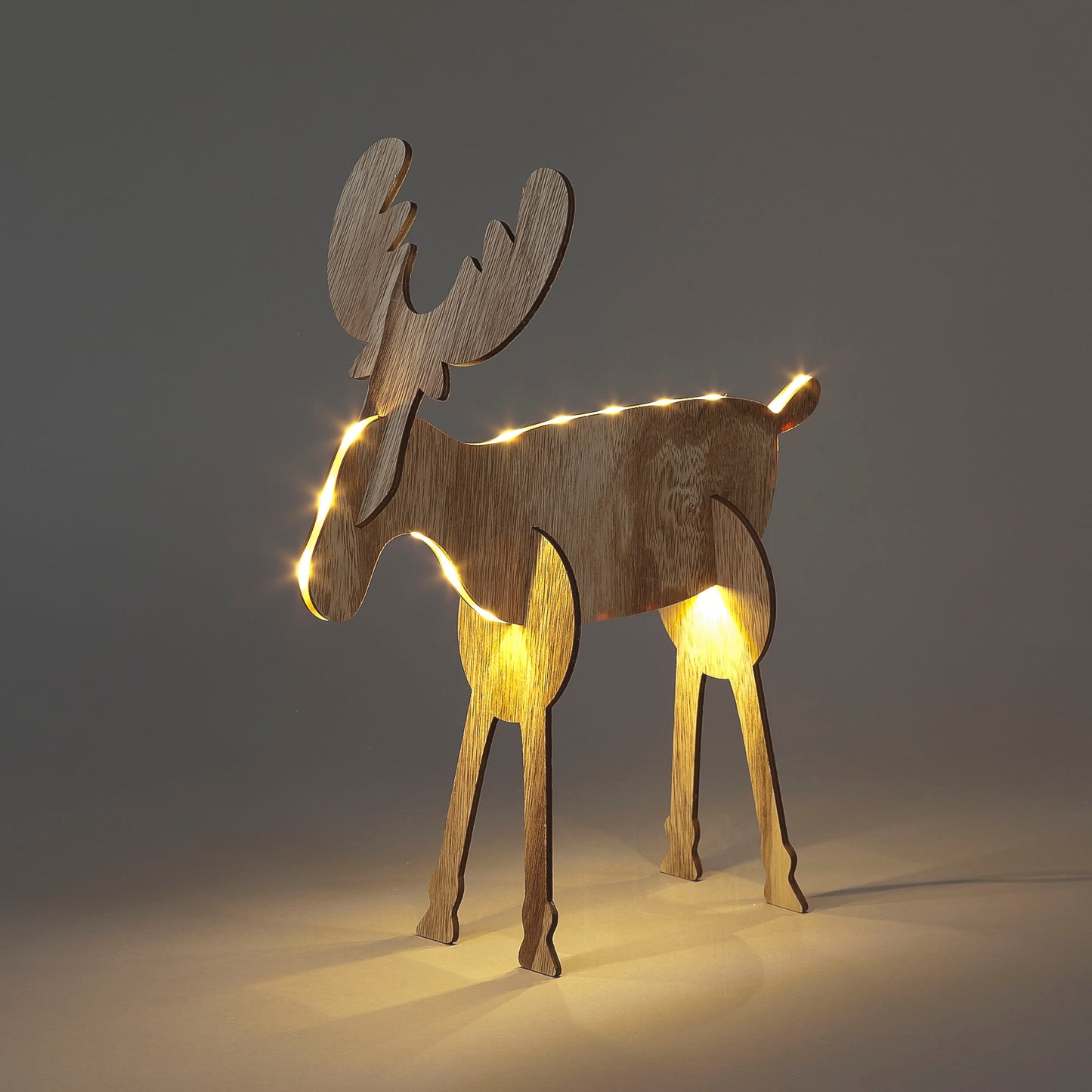 Battery Operated 40cm Wooden 3D Reindeer with 24 Warm White LED's